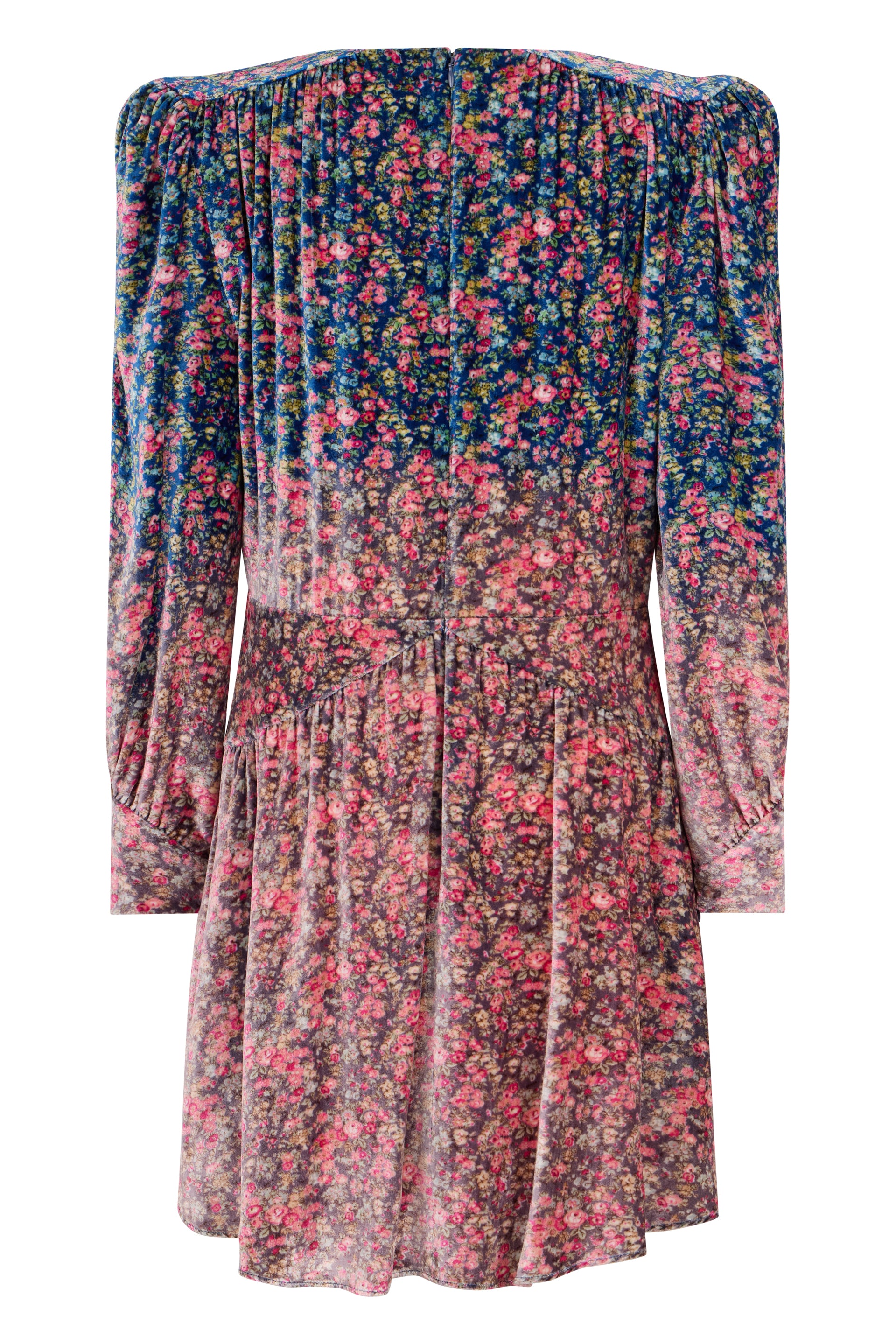 Flowy dress with floral pattern and V-neck.