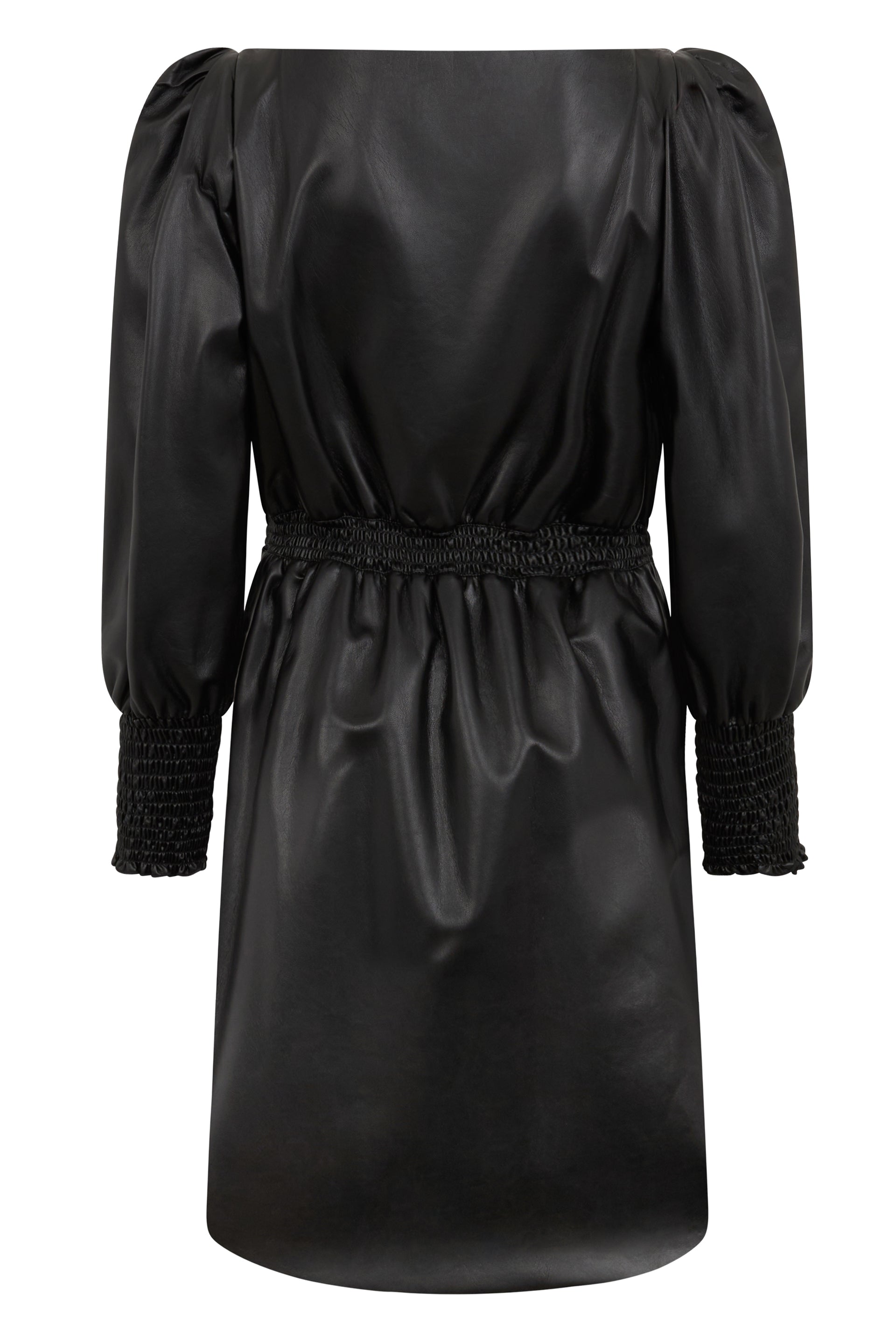 Black dress with square neckline, elegant and versatile.