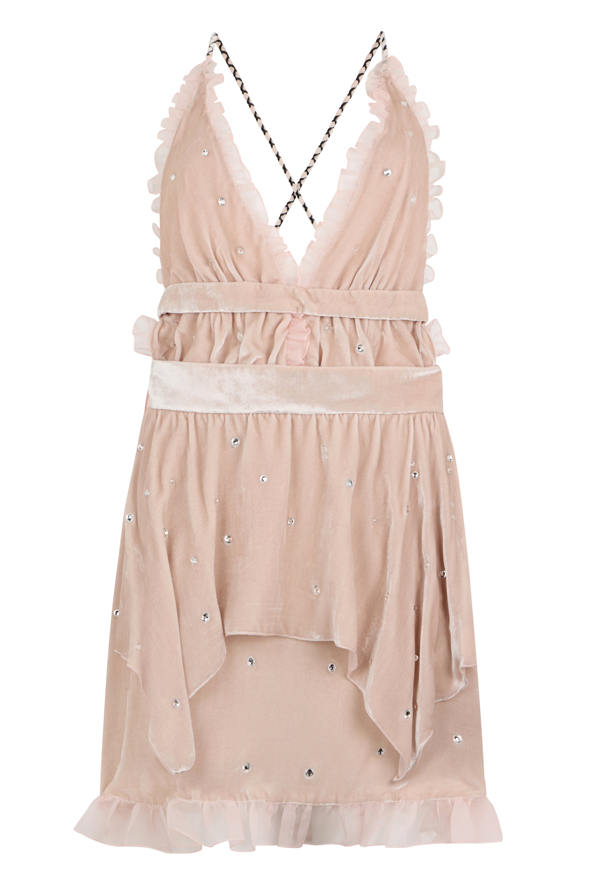 Light pink midi dress with an intricate design.