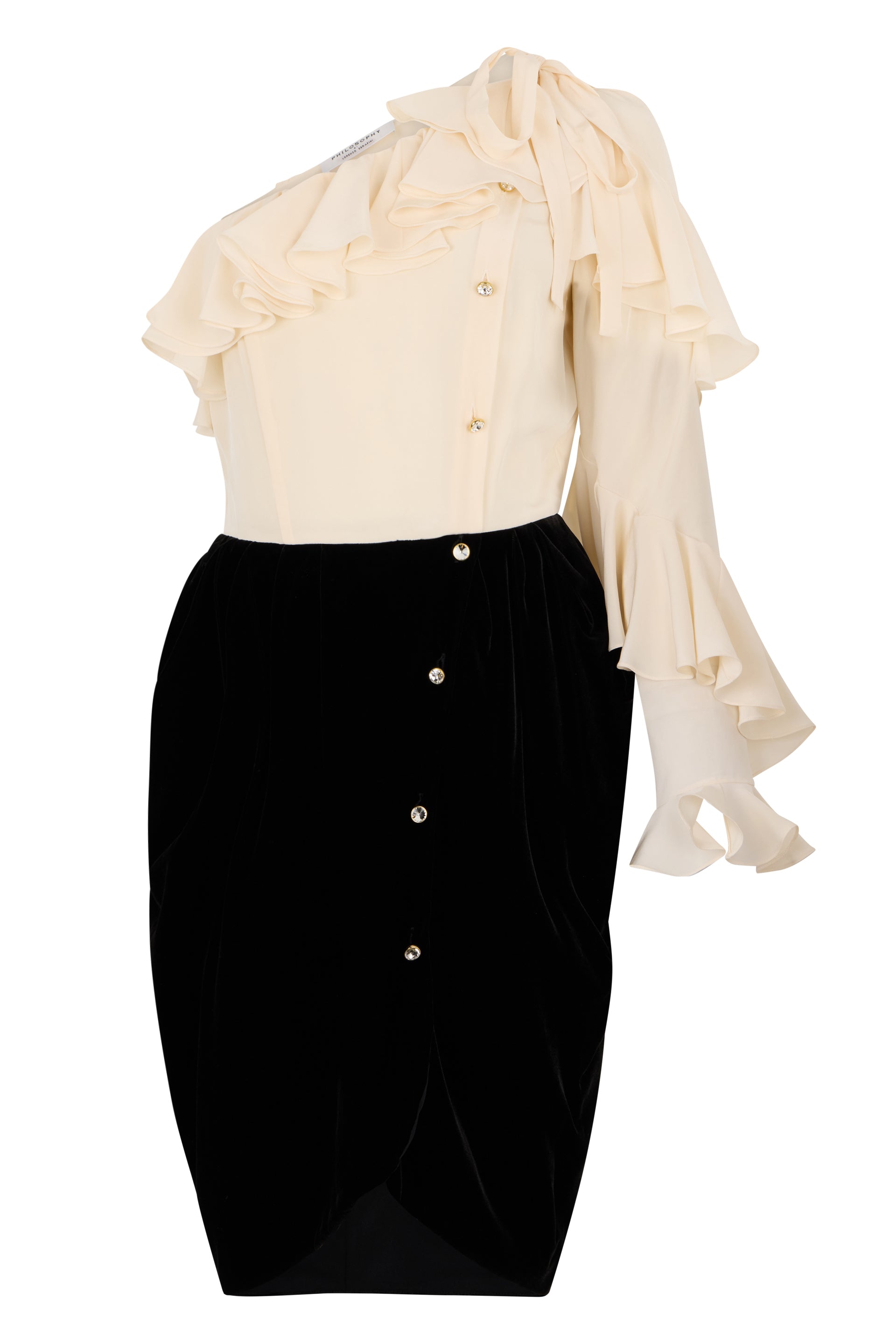 One-shoulder midi dress with refined and chic design.