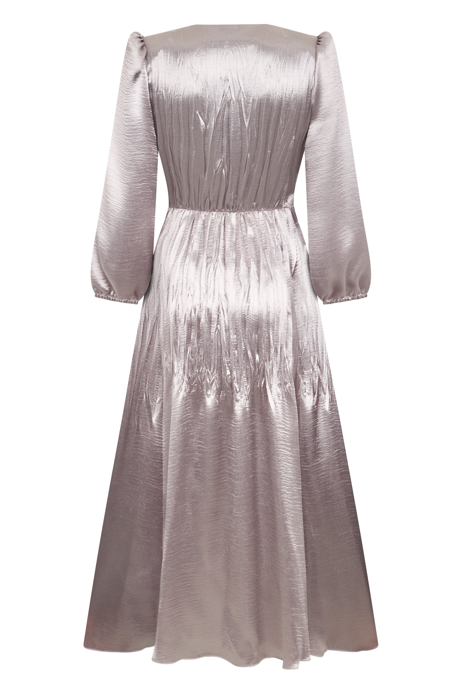 Long satin dress with elegant and refined design.
