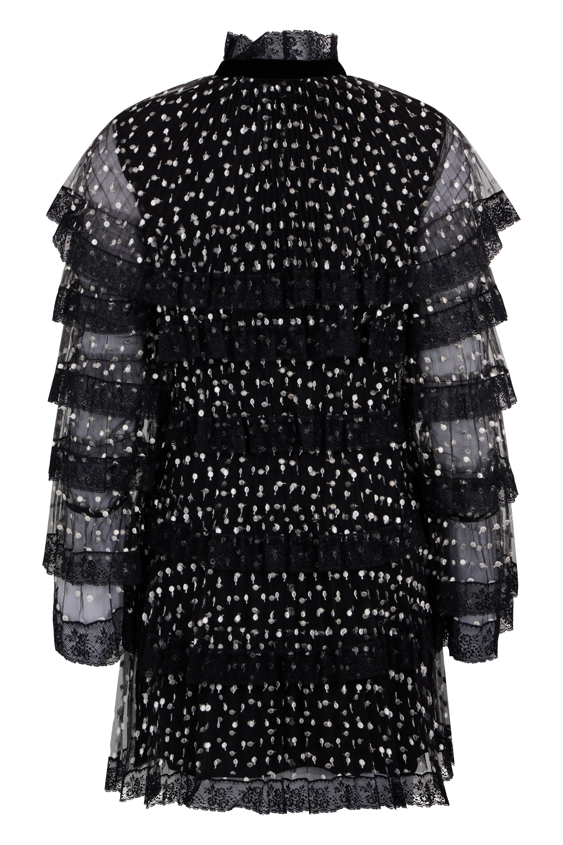 Black midi dress with transparencies, sophisticated and chic design.