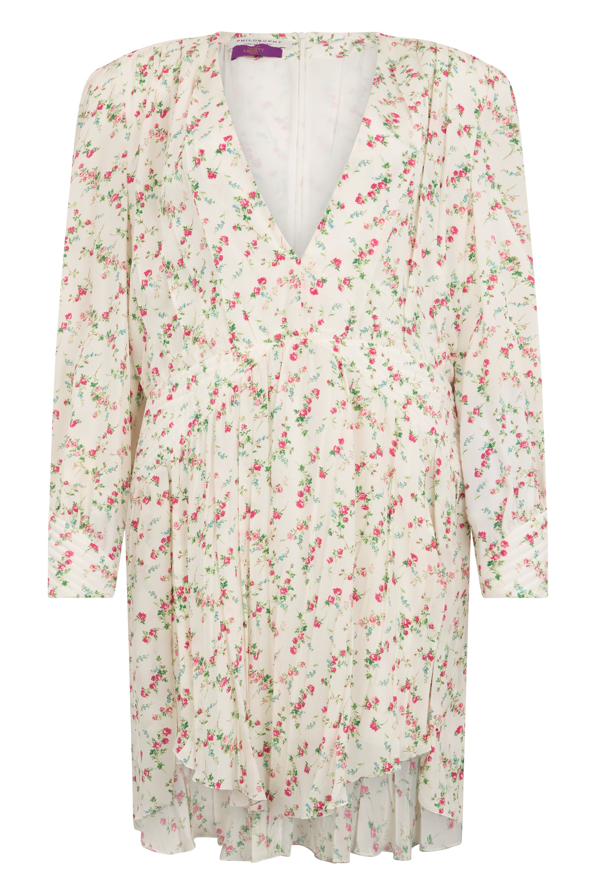 White midi dress oanna with floral pattern.