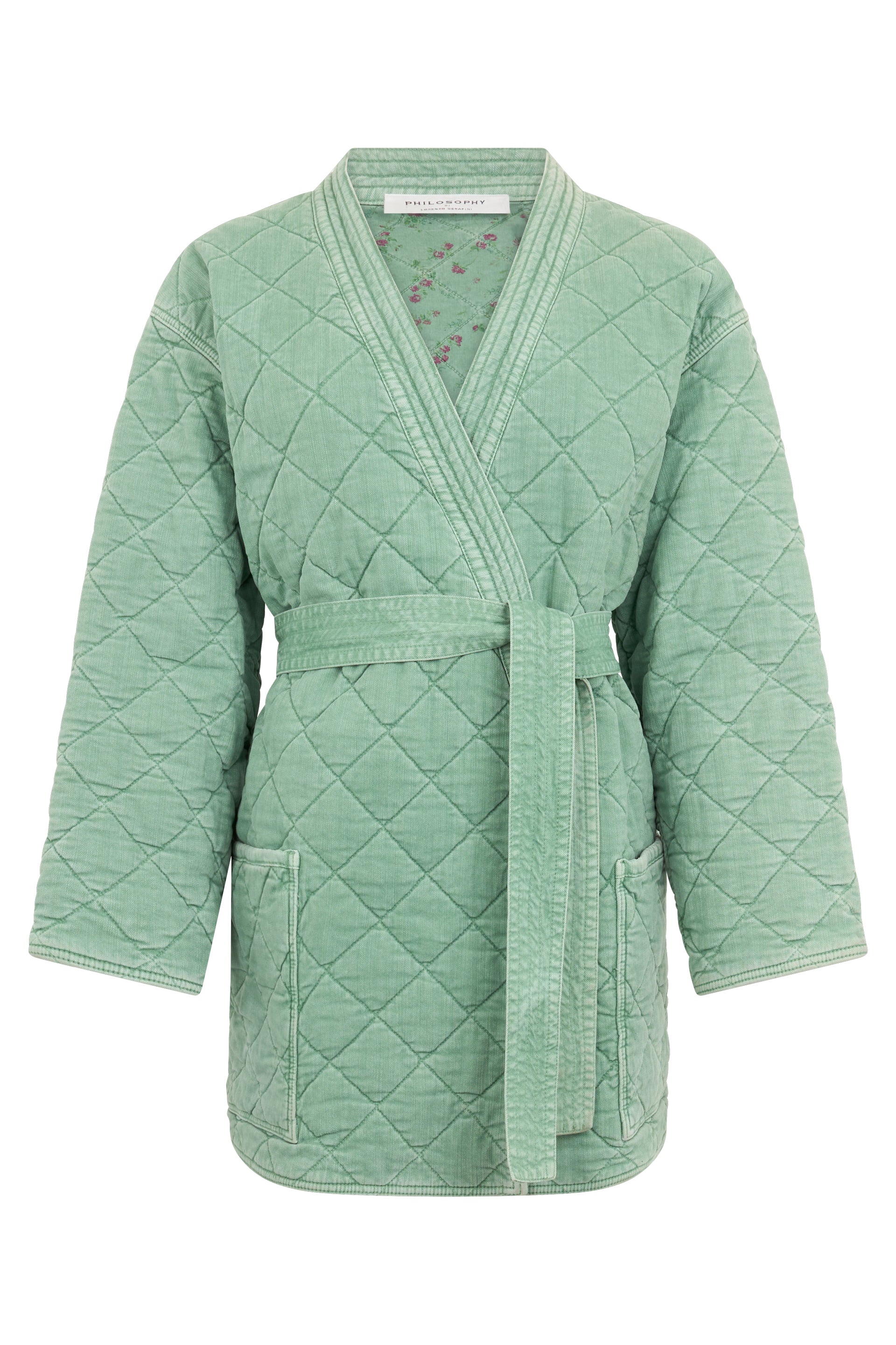 Mint green coat, comfort and refined style.