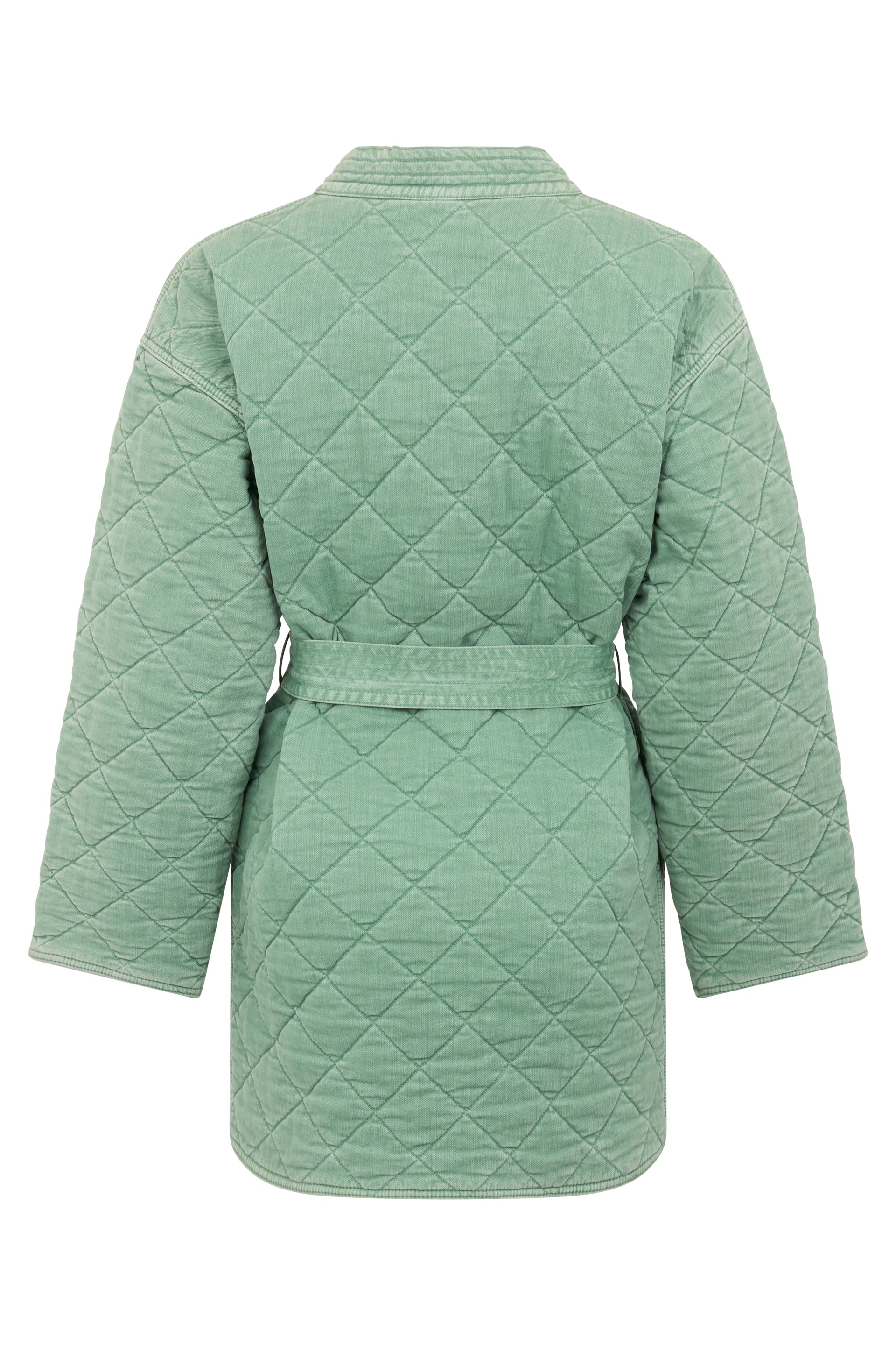 Mint green coat, comfort and refined style.