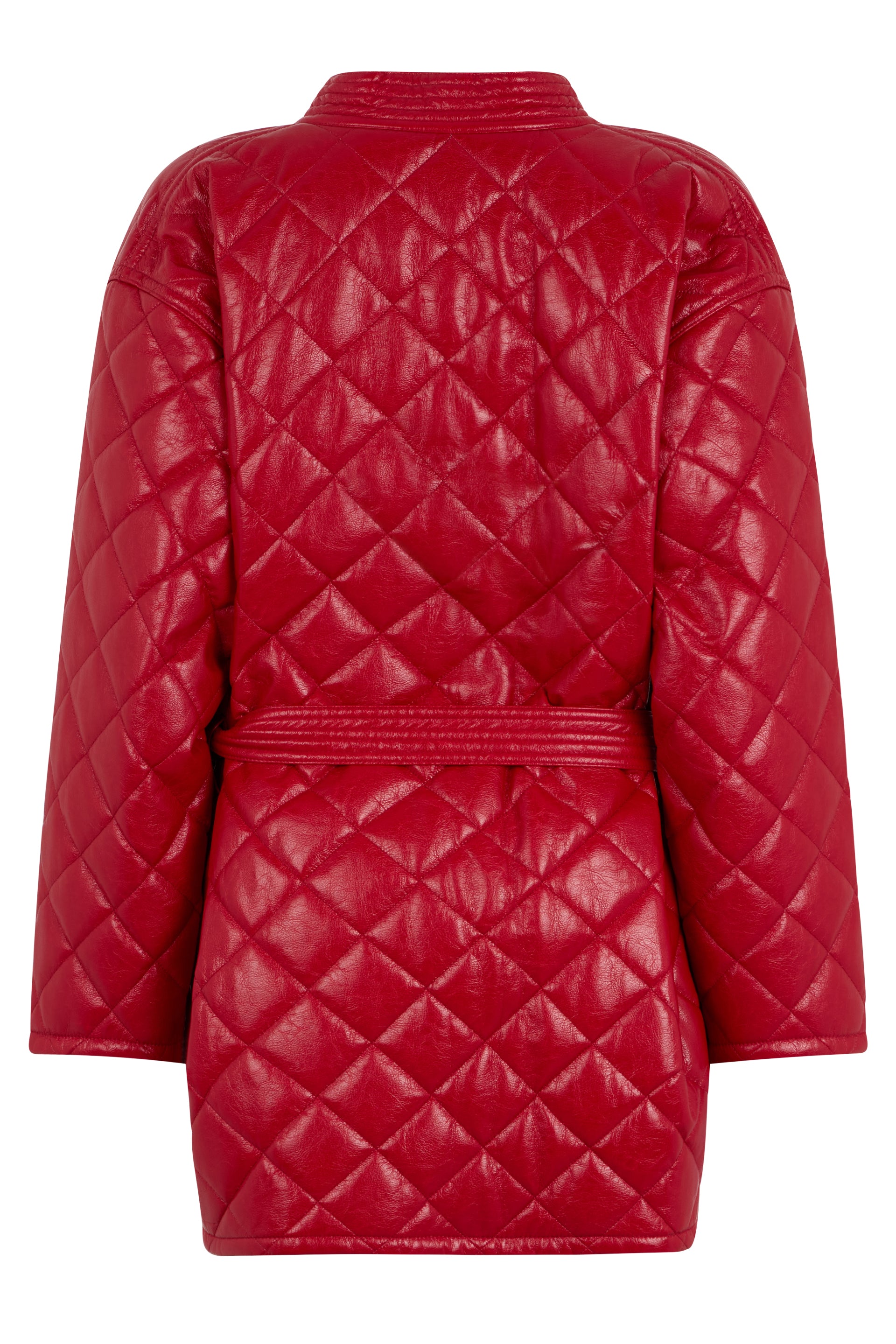 Wide red coat with a belt of sophisticated and versatile design.