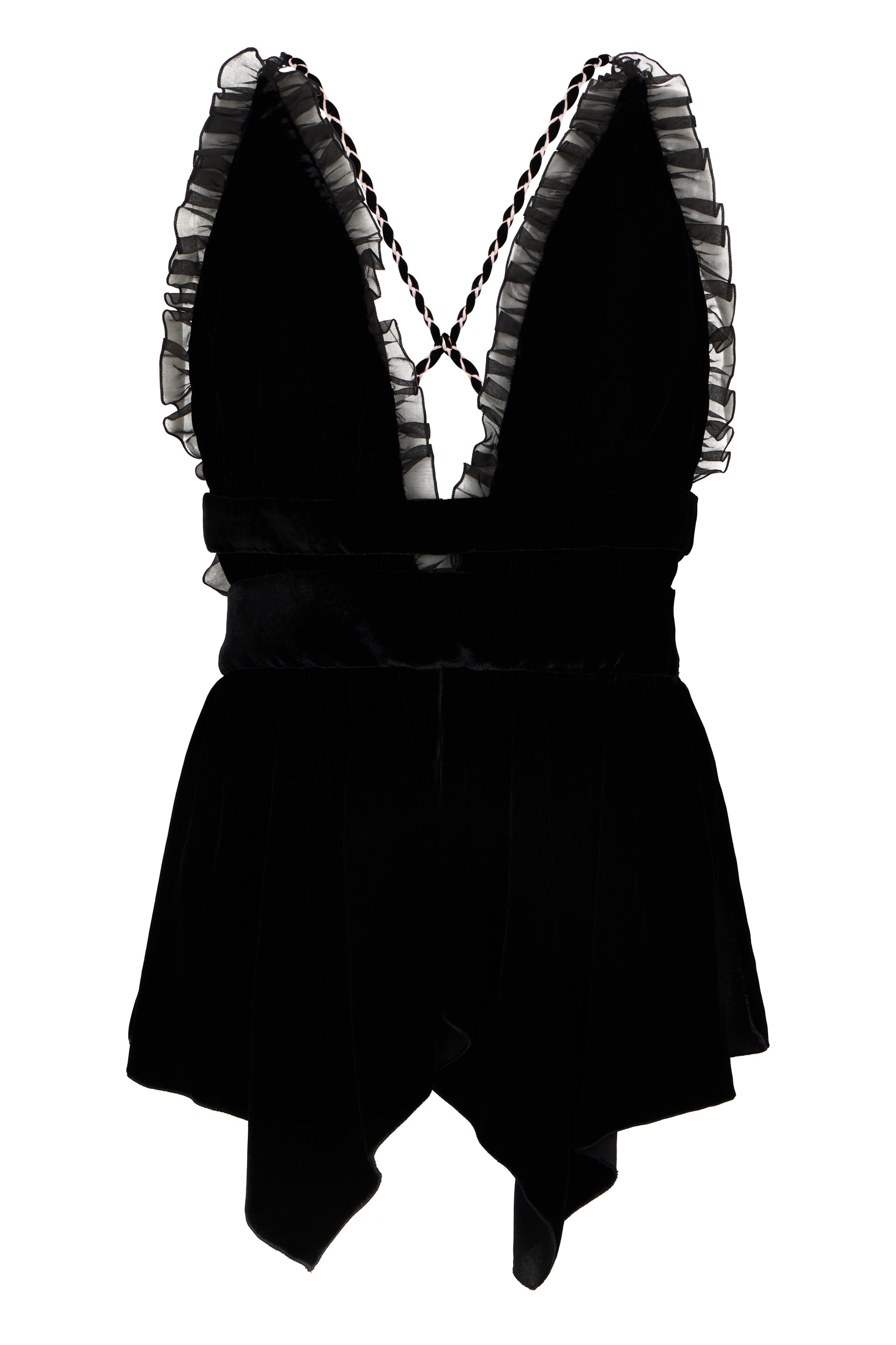 Elegant black top with crisscross straps.