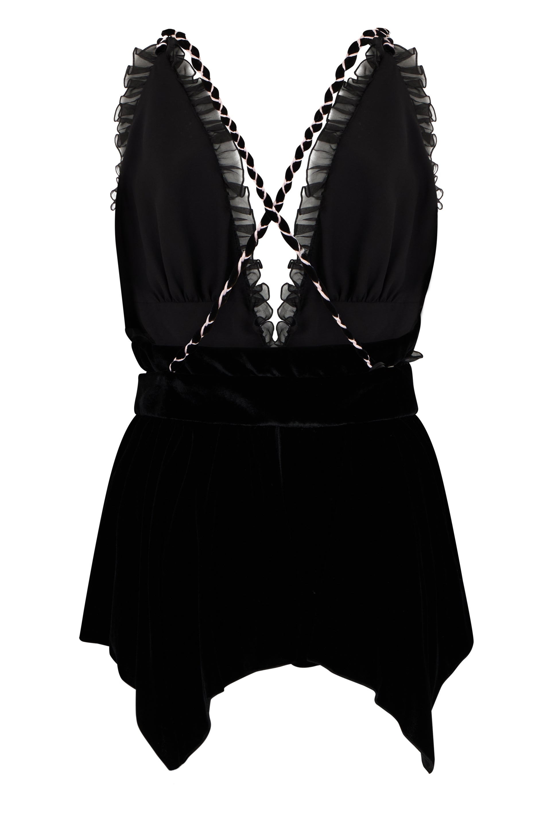 Elegant black top with crisscross straps.