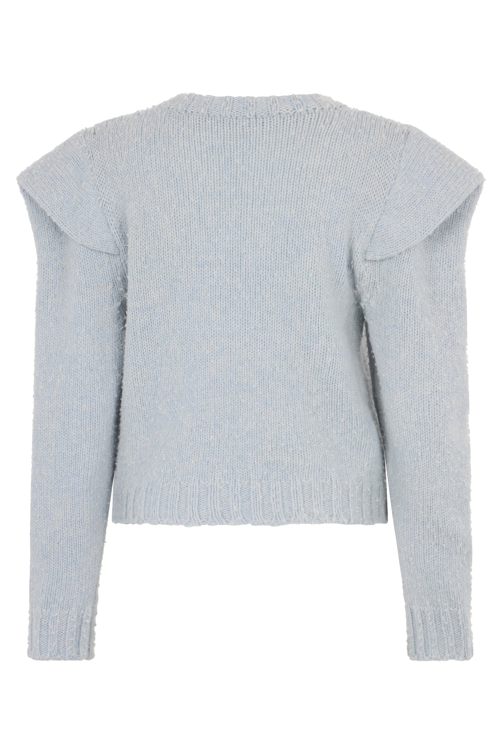 Light gray cropped sweater with wide sleeves.