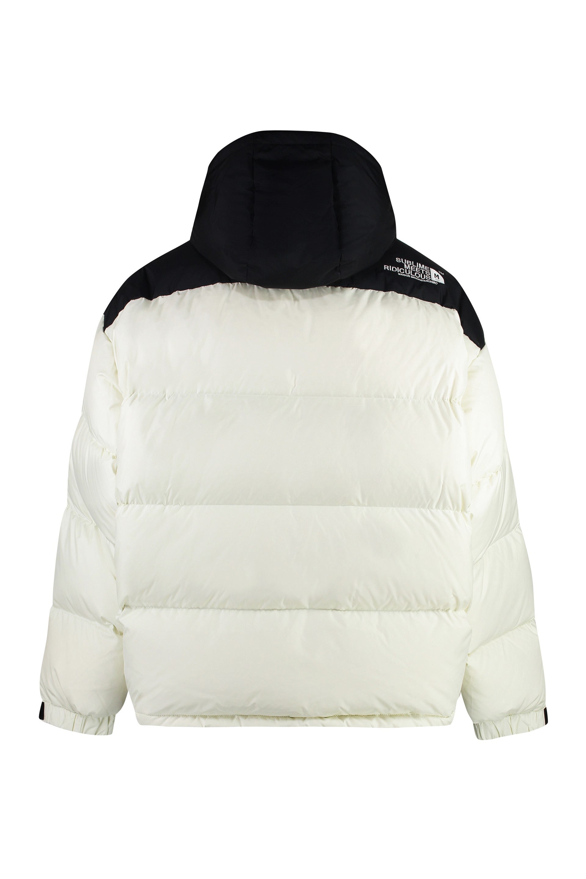 Hooded techno fabric down jacket