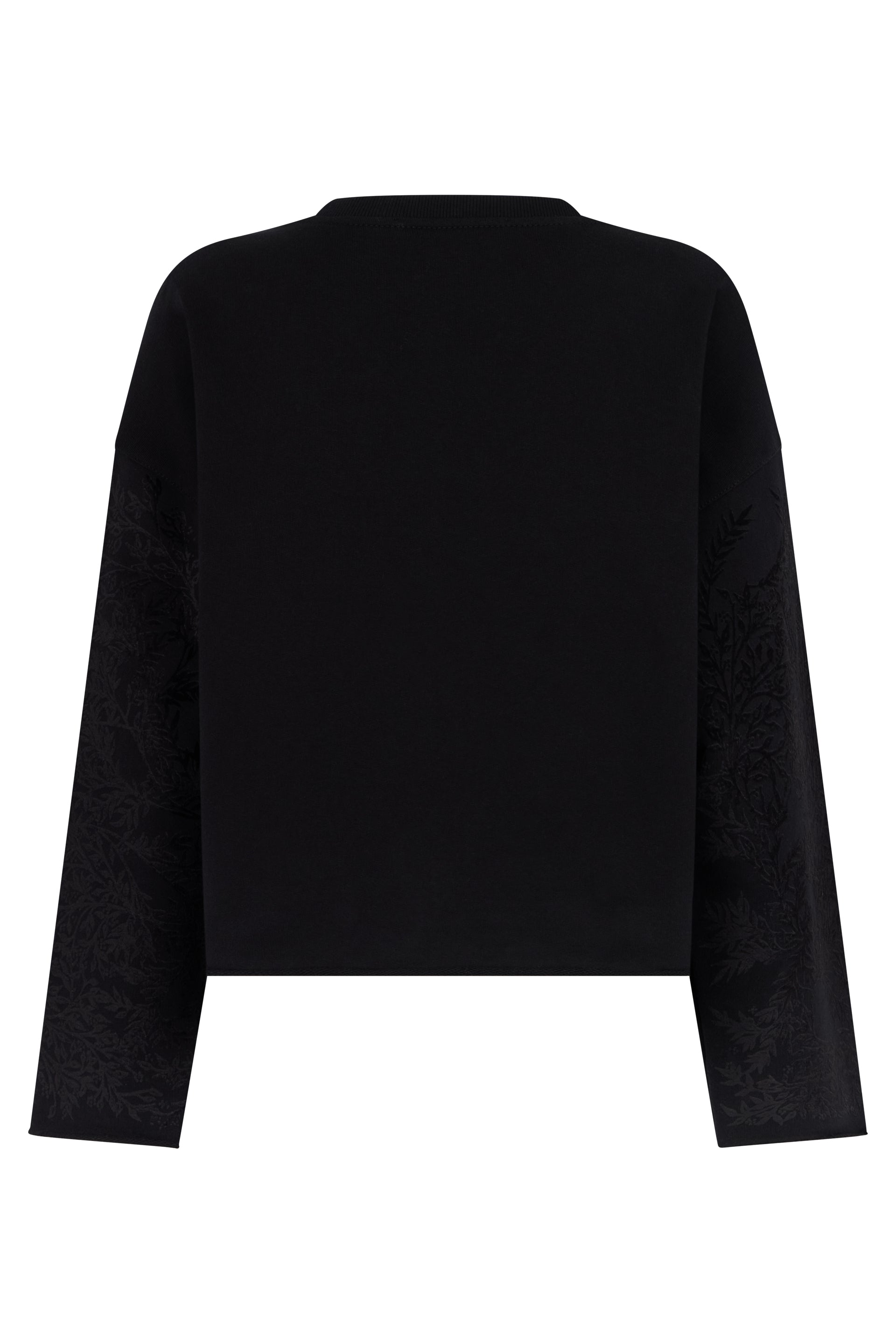 Black sweatshirt with red writing in casual and versatile style.