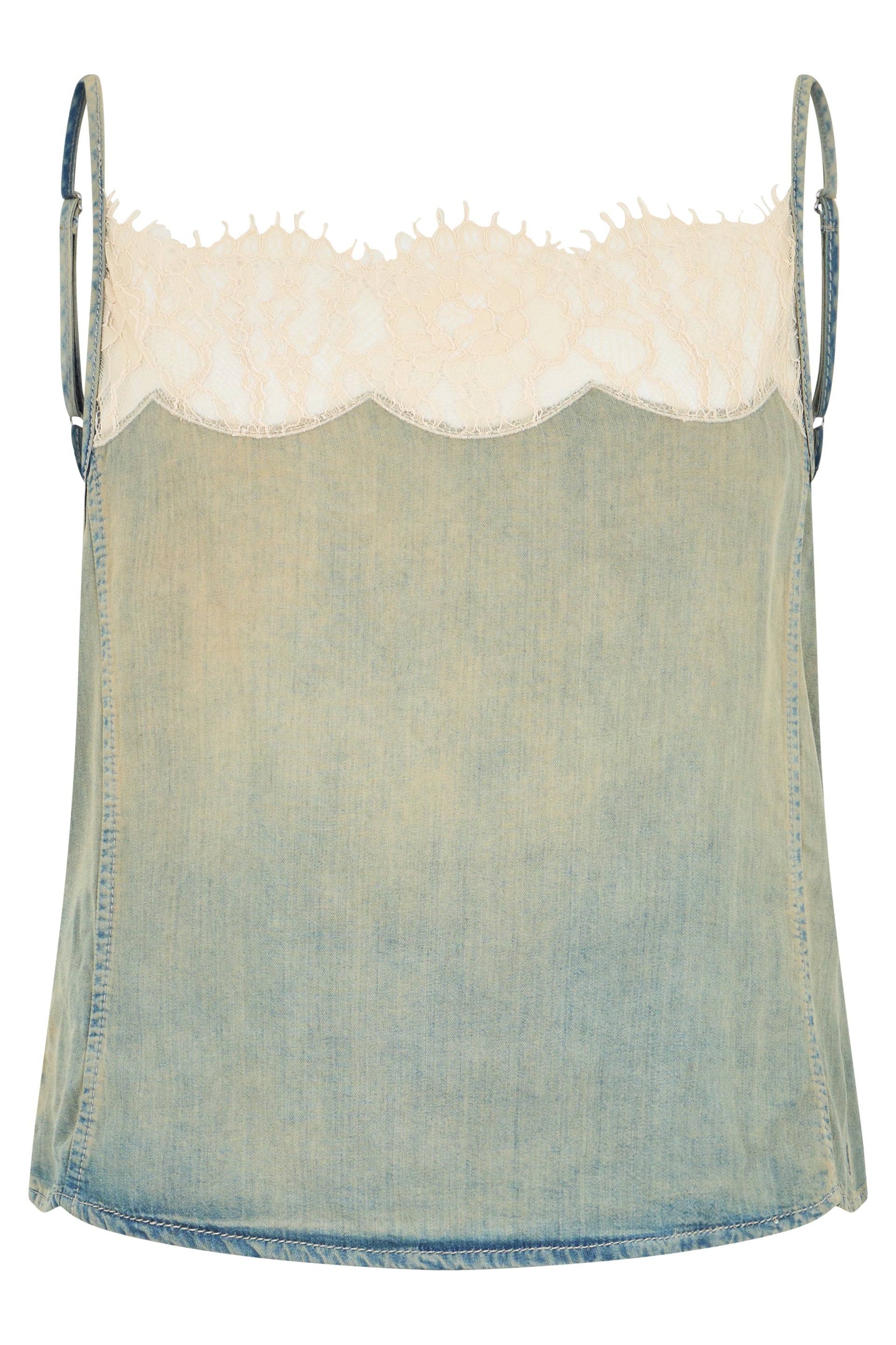 Sleeveless denim top with lace