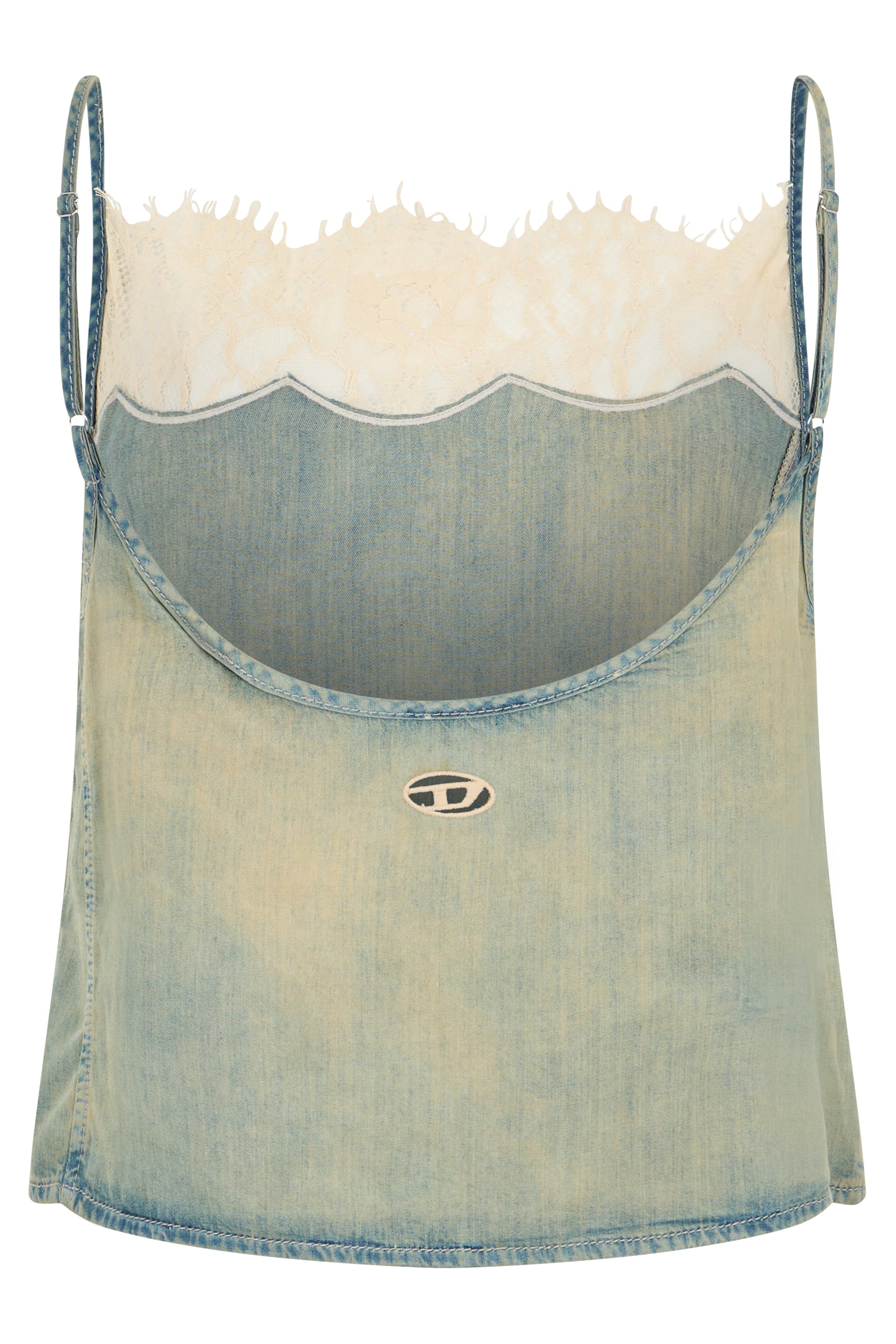 Sleeveless denim top with lace