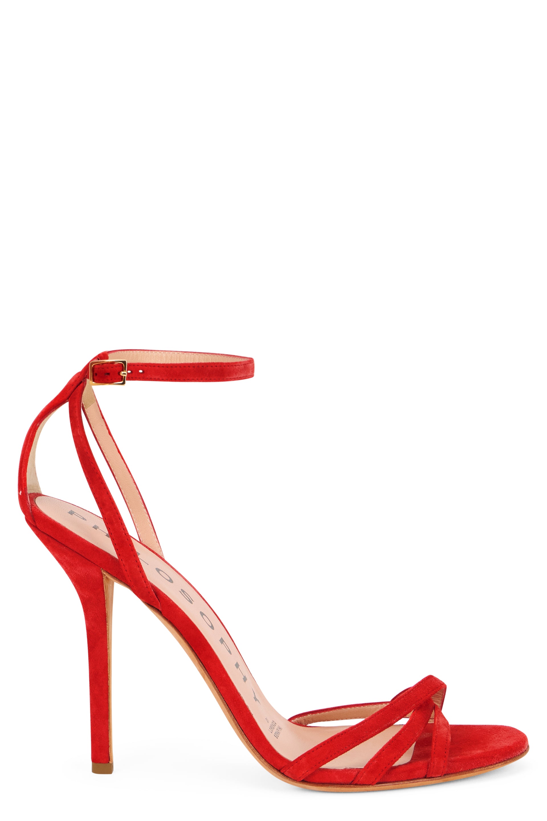 Elegant red high-heeled sandals.