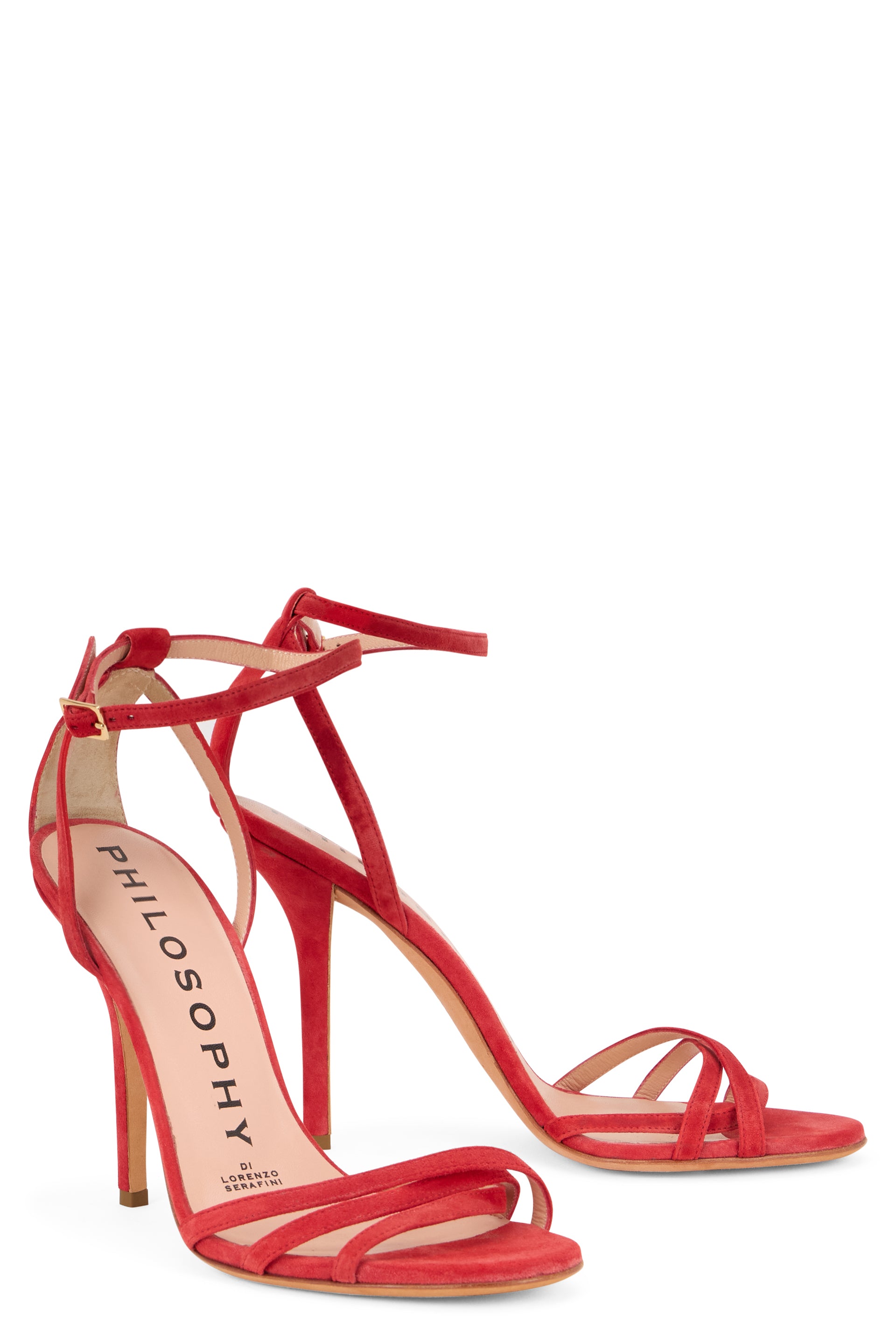 Elegant red high-heeled sandals.