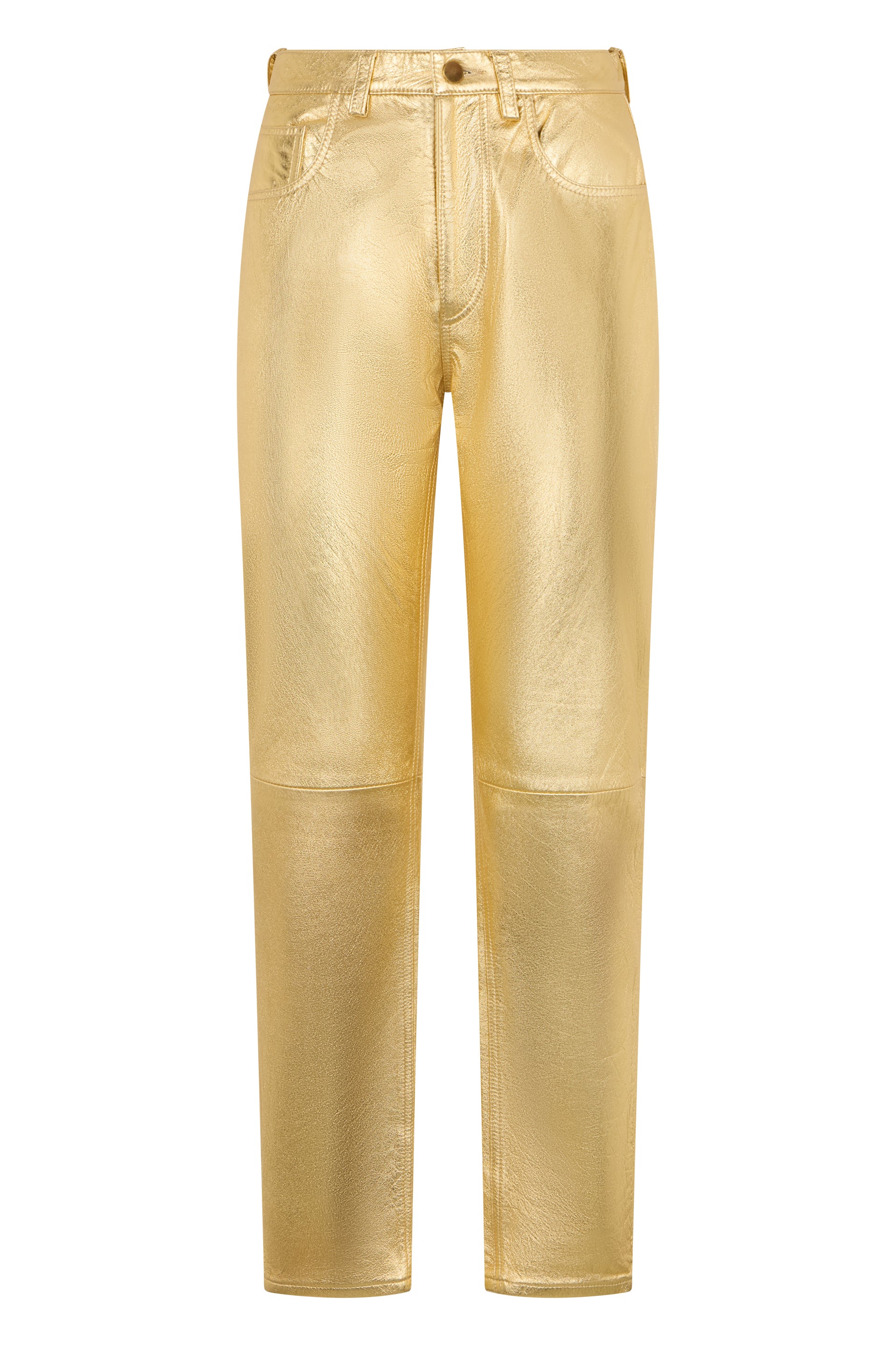 Leather pants in gold color with a high waist.