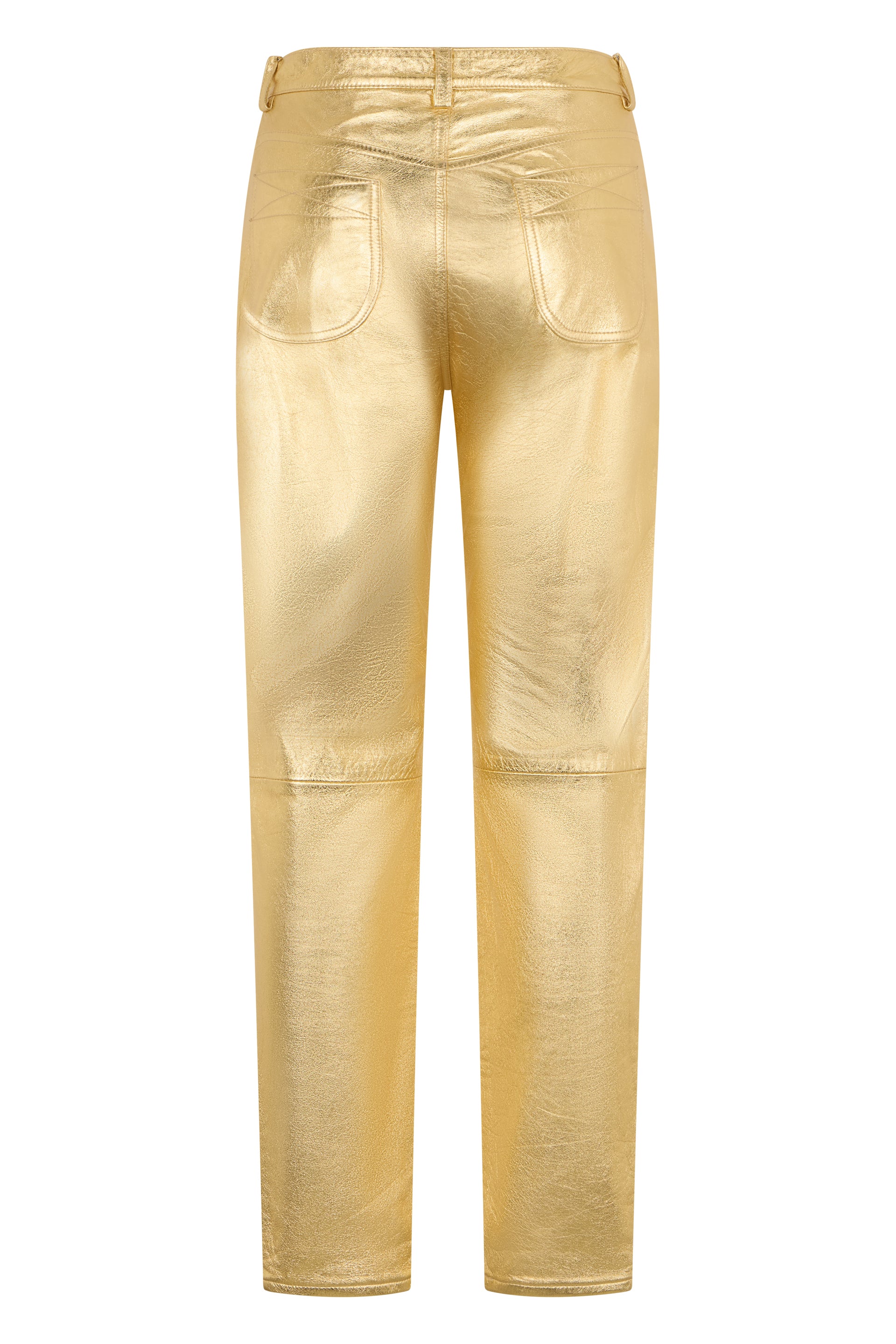 Leather pants in gold color with a high waist.
