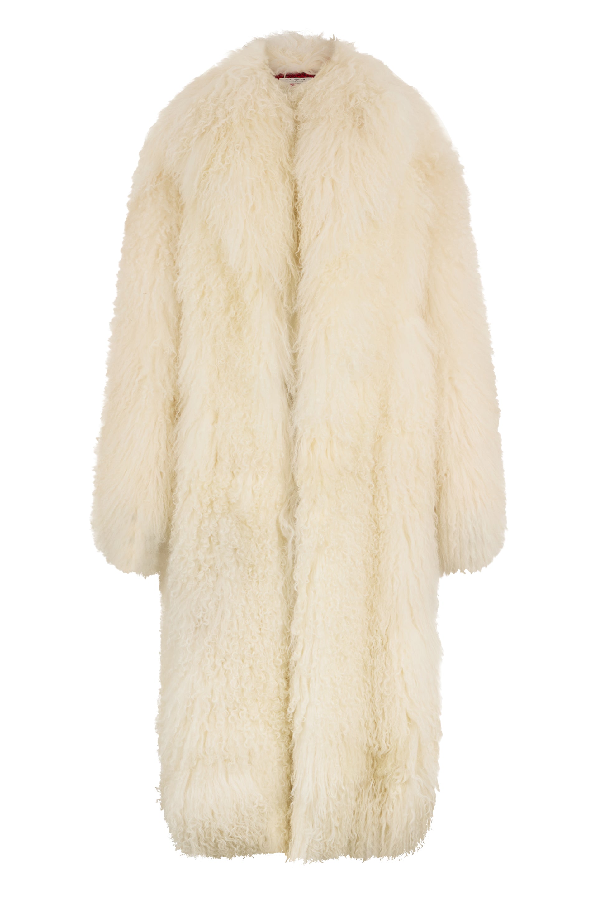 Oversized long coat in cream white with elegant and versatile design.