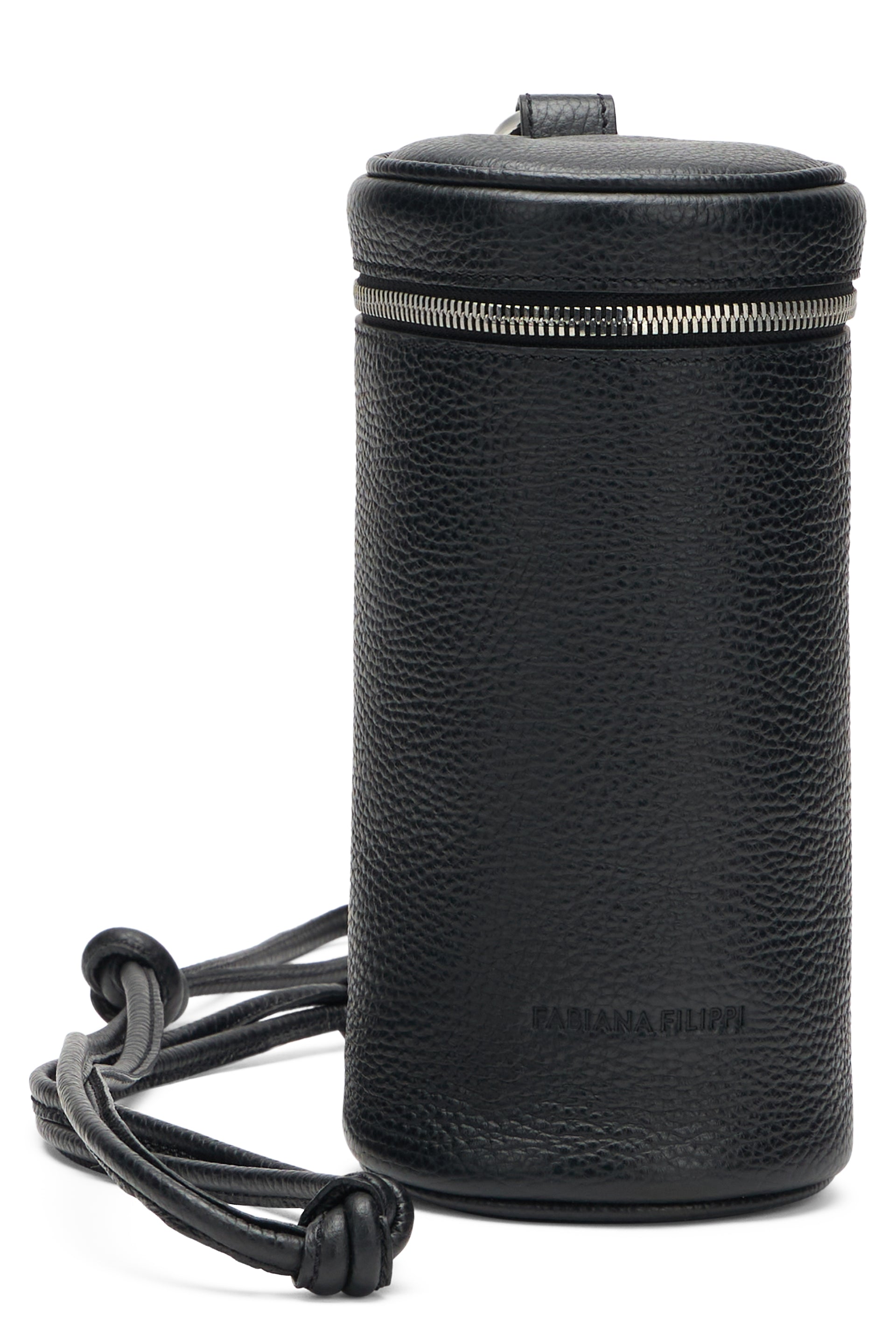 Black bucket bag, elegant and minimalist.