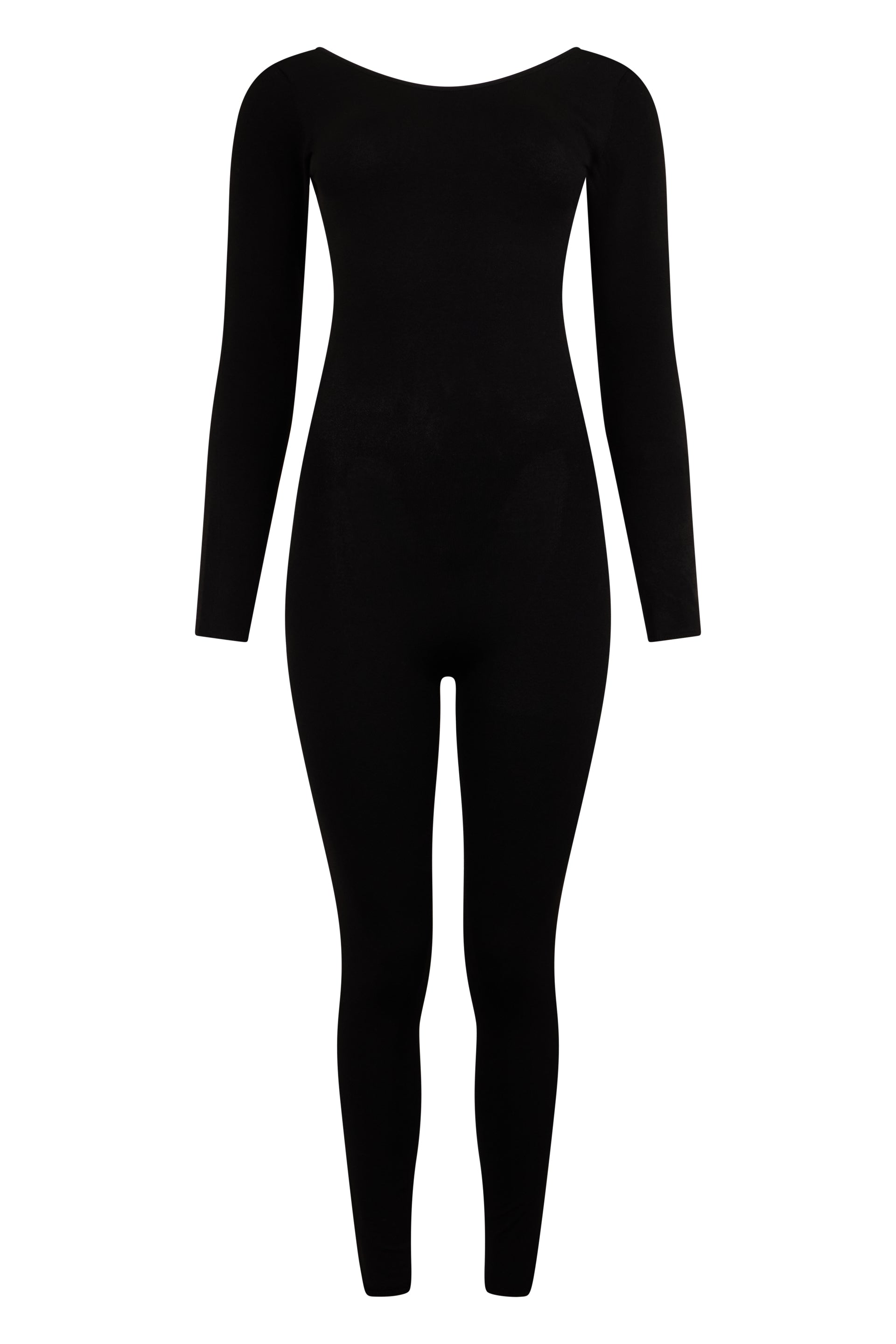 Black jumpsuit with long sleeves.