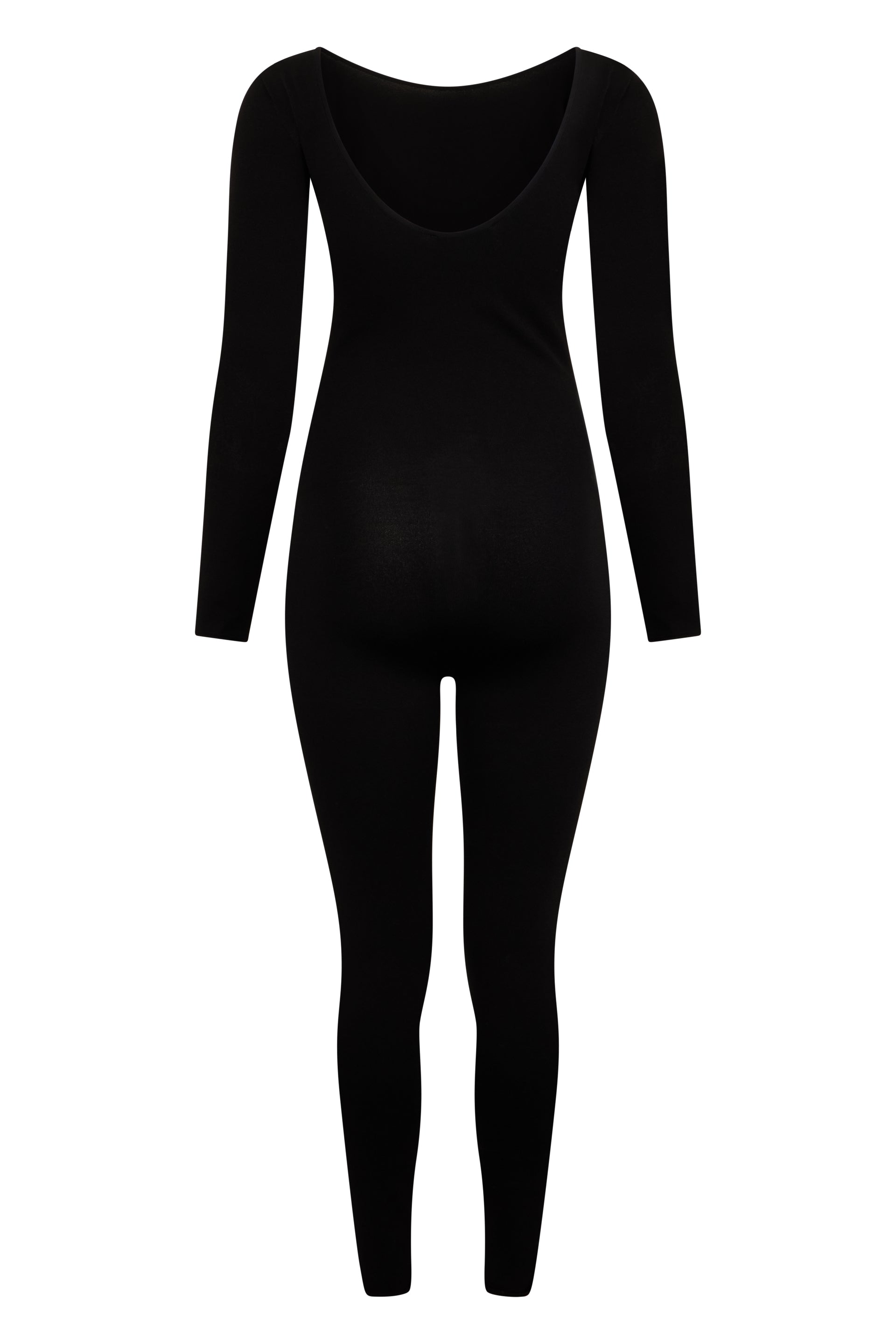 Black jumpsuit with long sleeves.