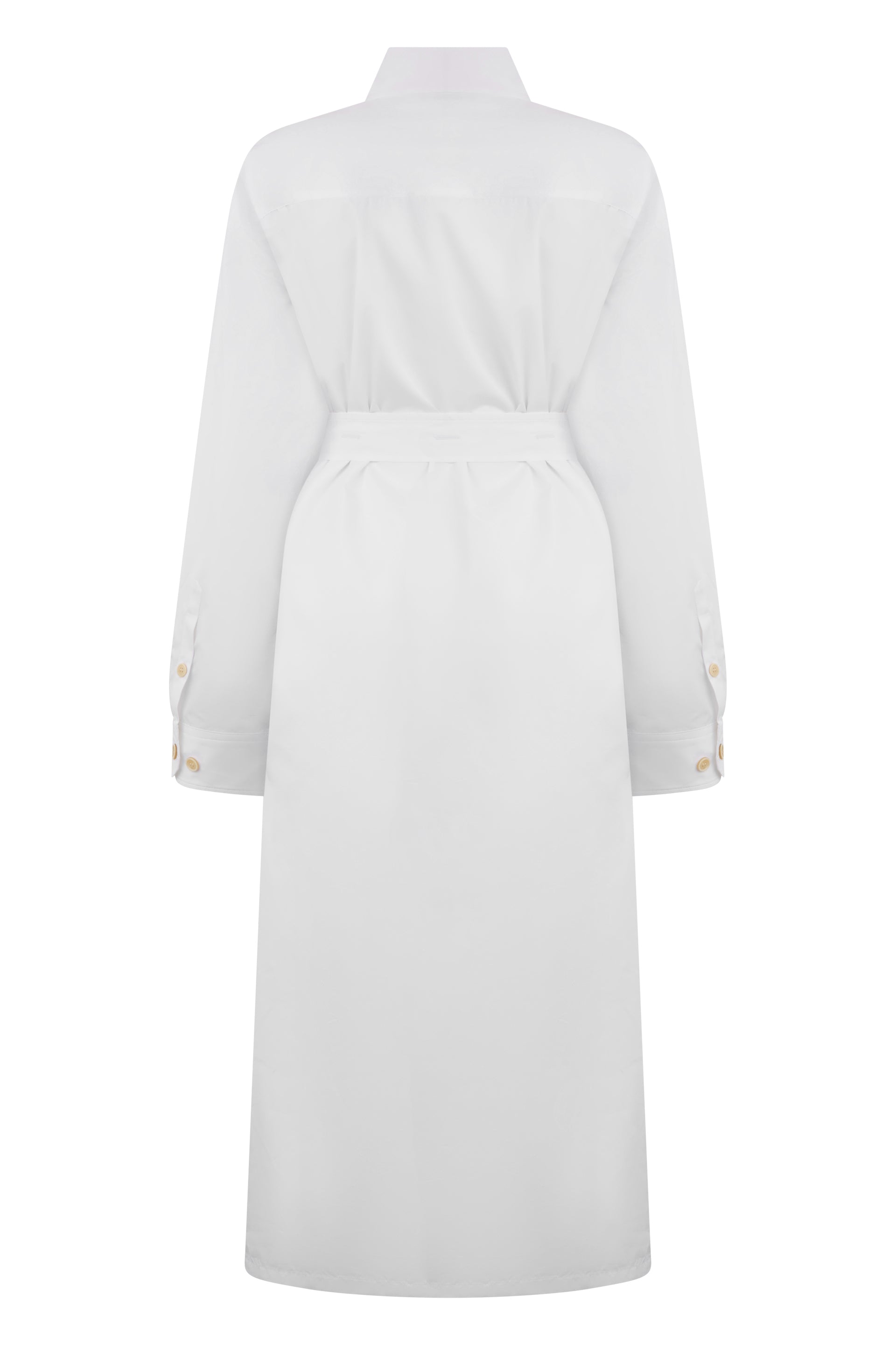 Long white minimalist dress with elegant belt