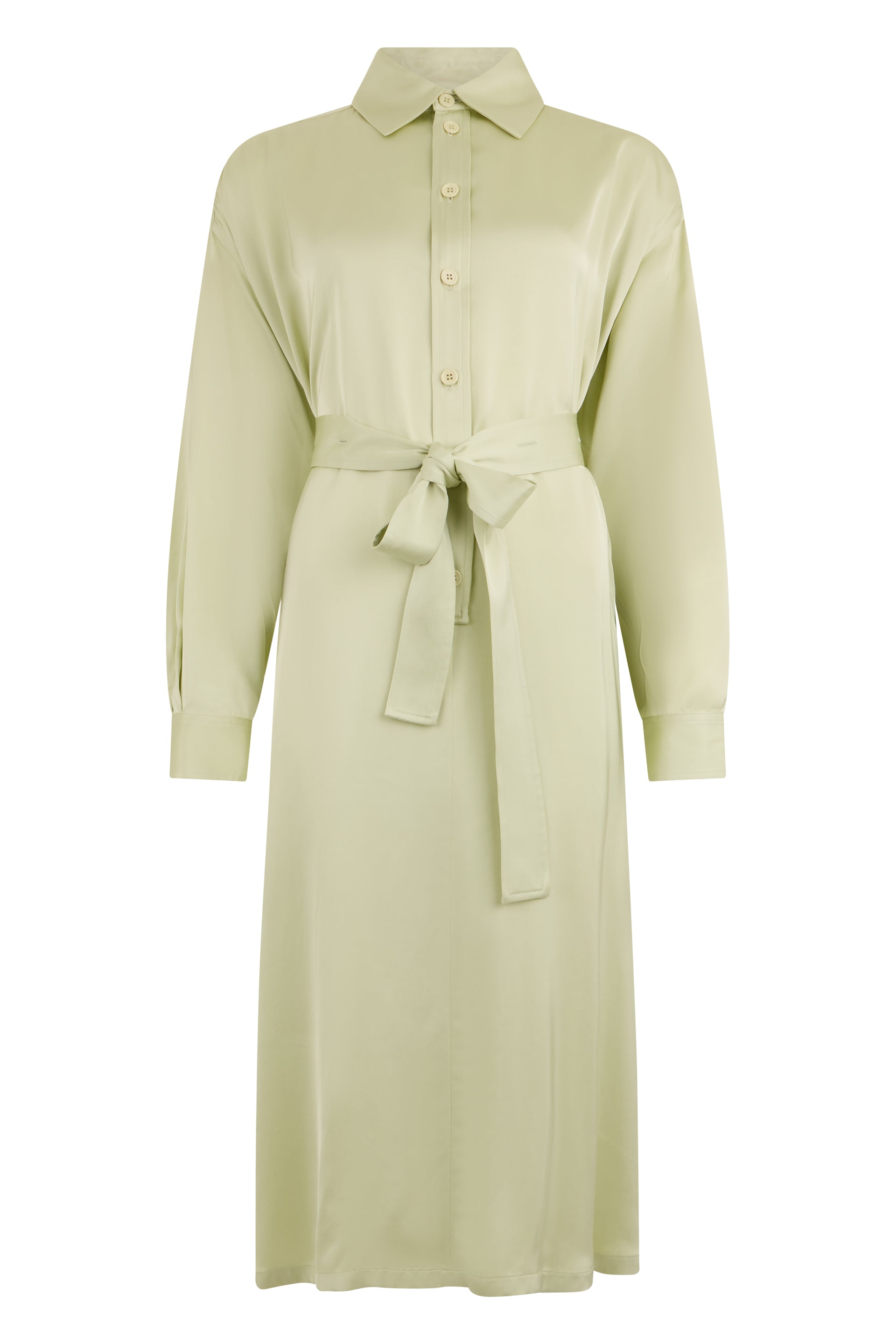 Light green elegant midi dress with adjustable belt.