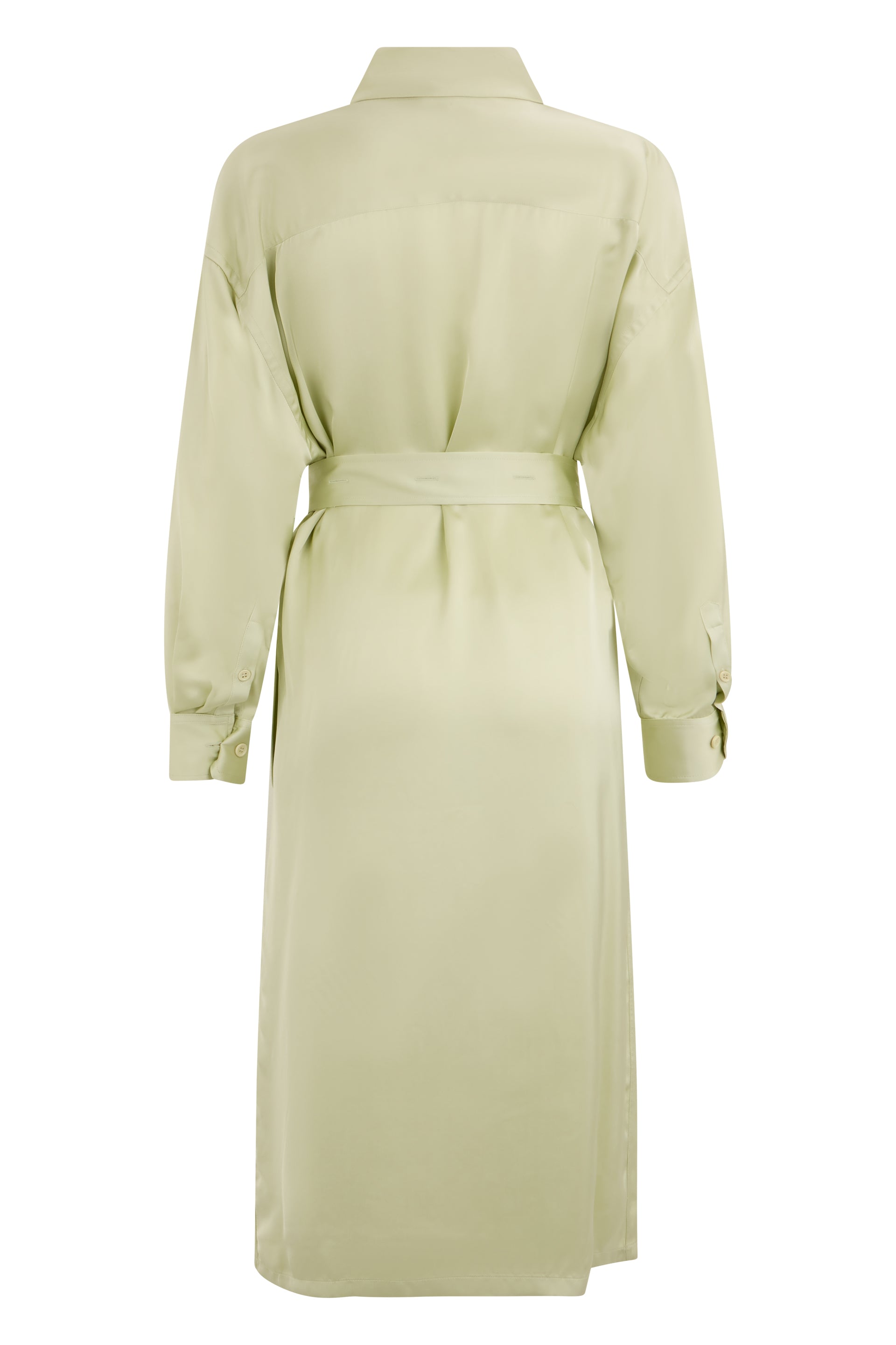 Light green elegant midi dress with adjustable belt.