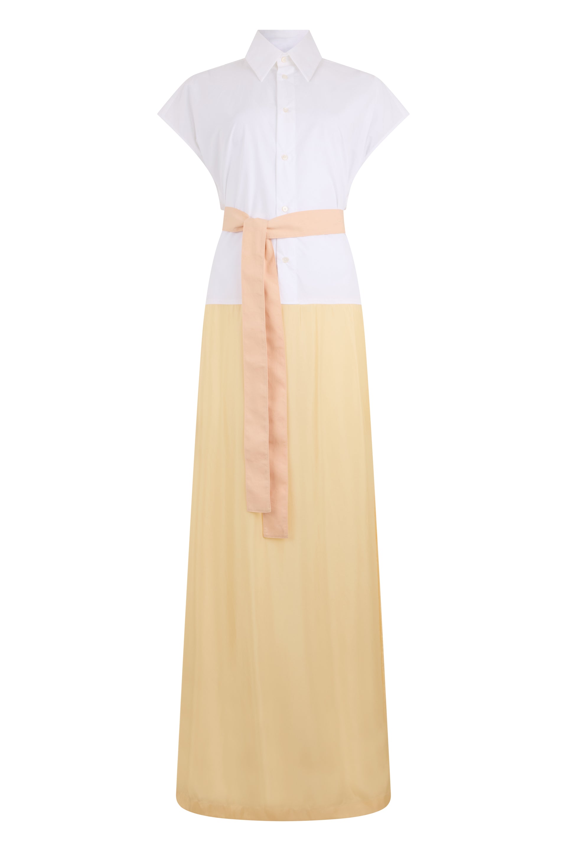 Long summer dress in white and yellow.