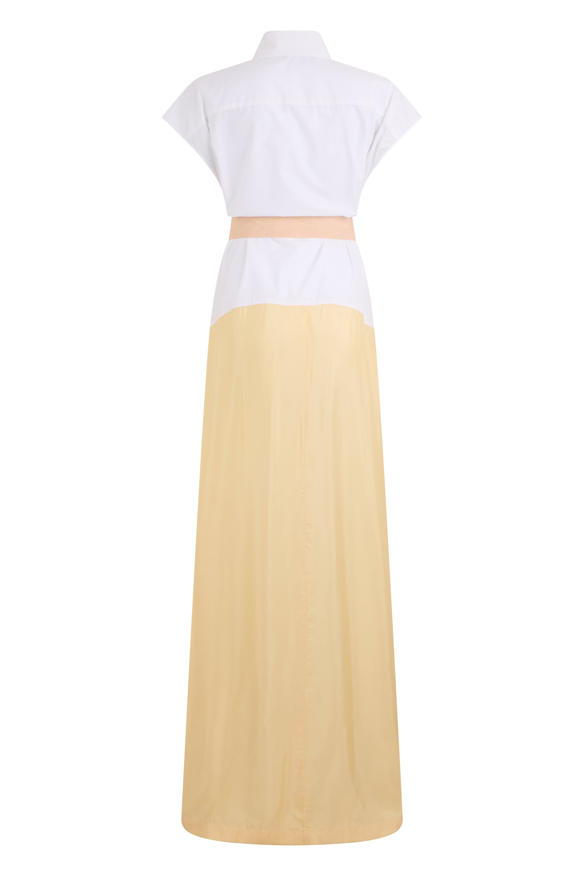 Long summer dress in white and yellow.