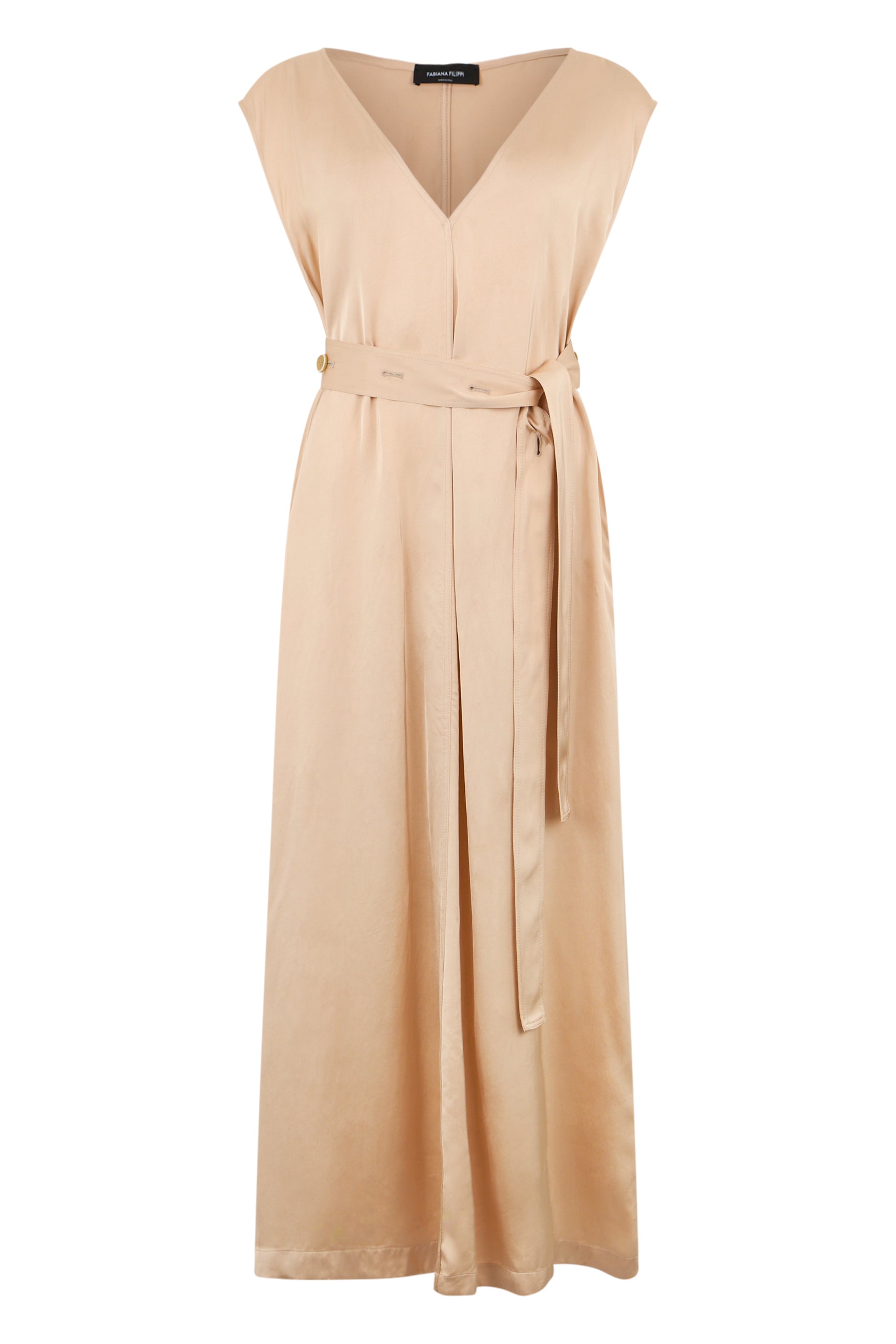 Beige long dress with V-neck
