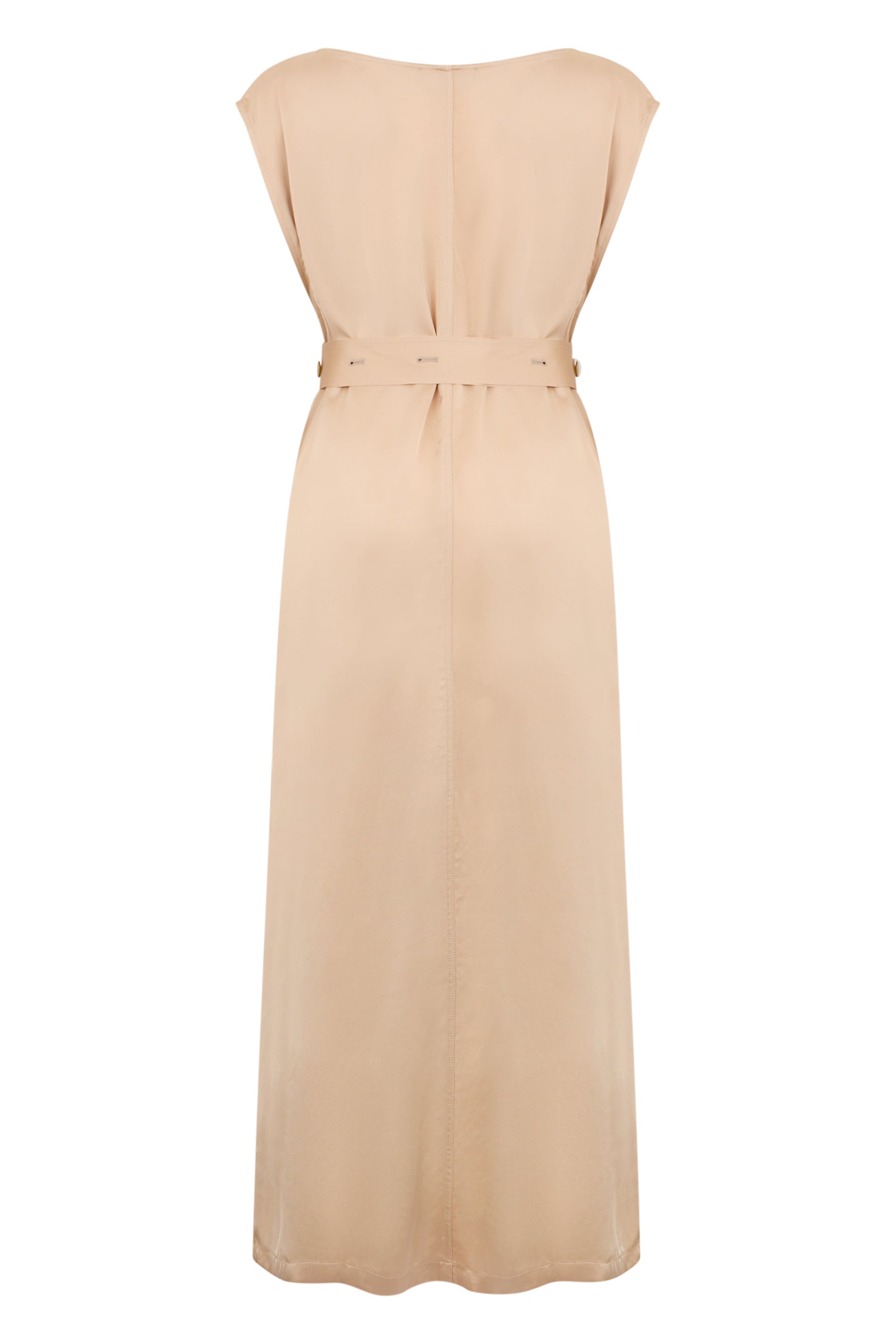 Beige long dress with V-neck