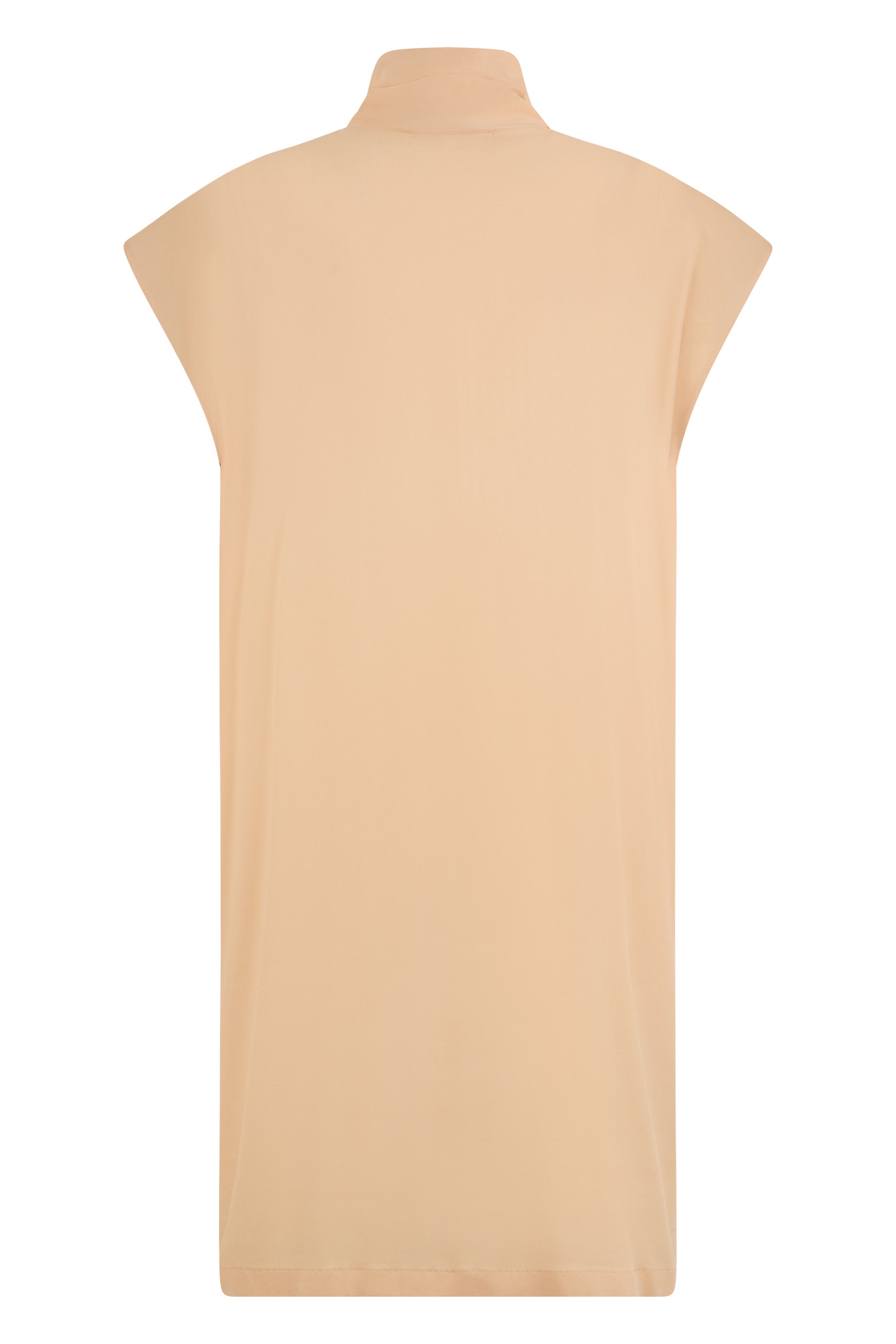 Nude color midi dress with elegant collar.