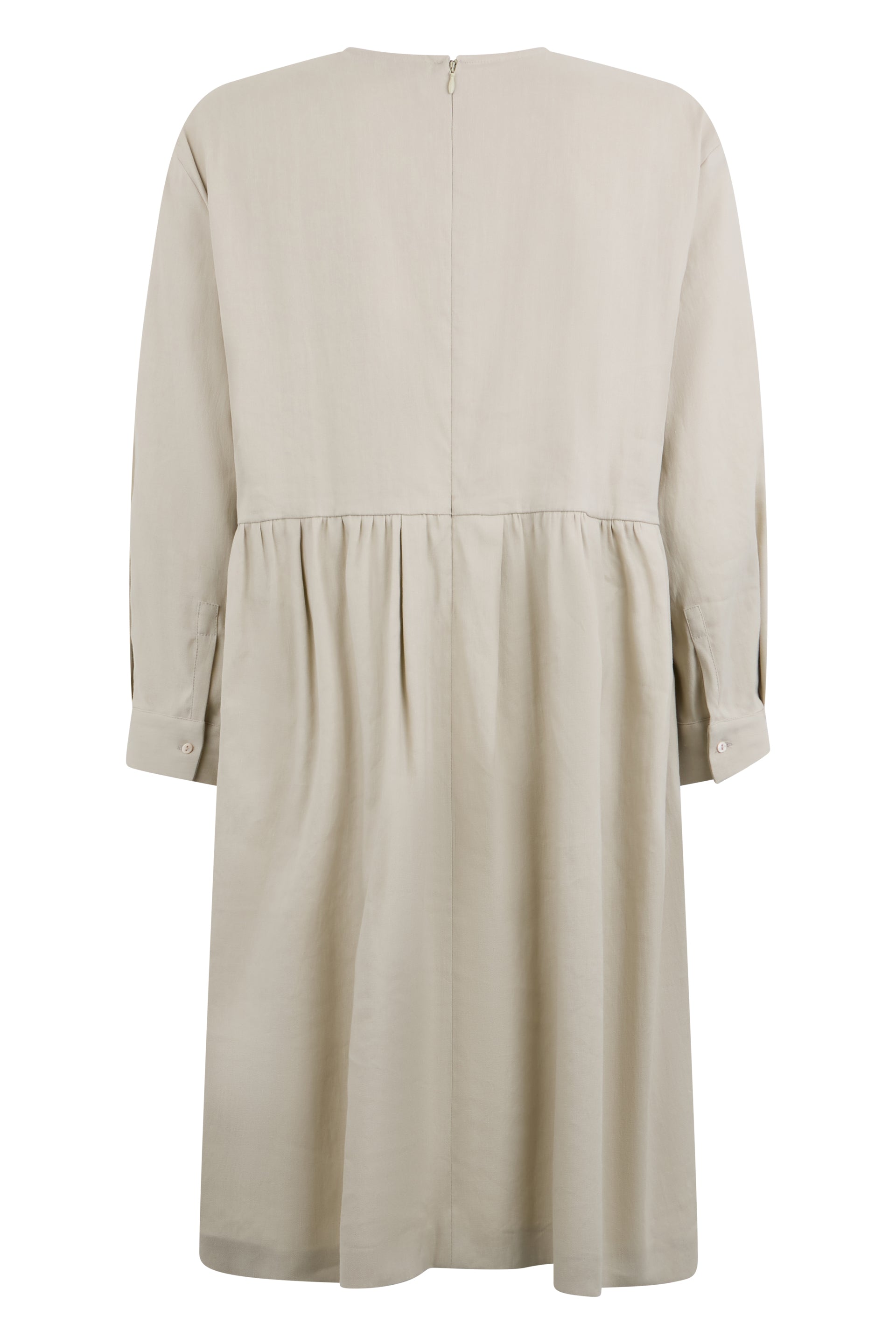 Modern beige dress with three-quarter sleeves