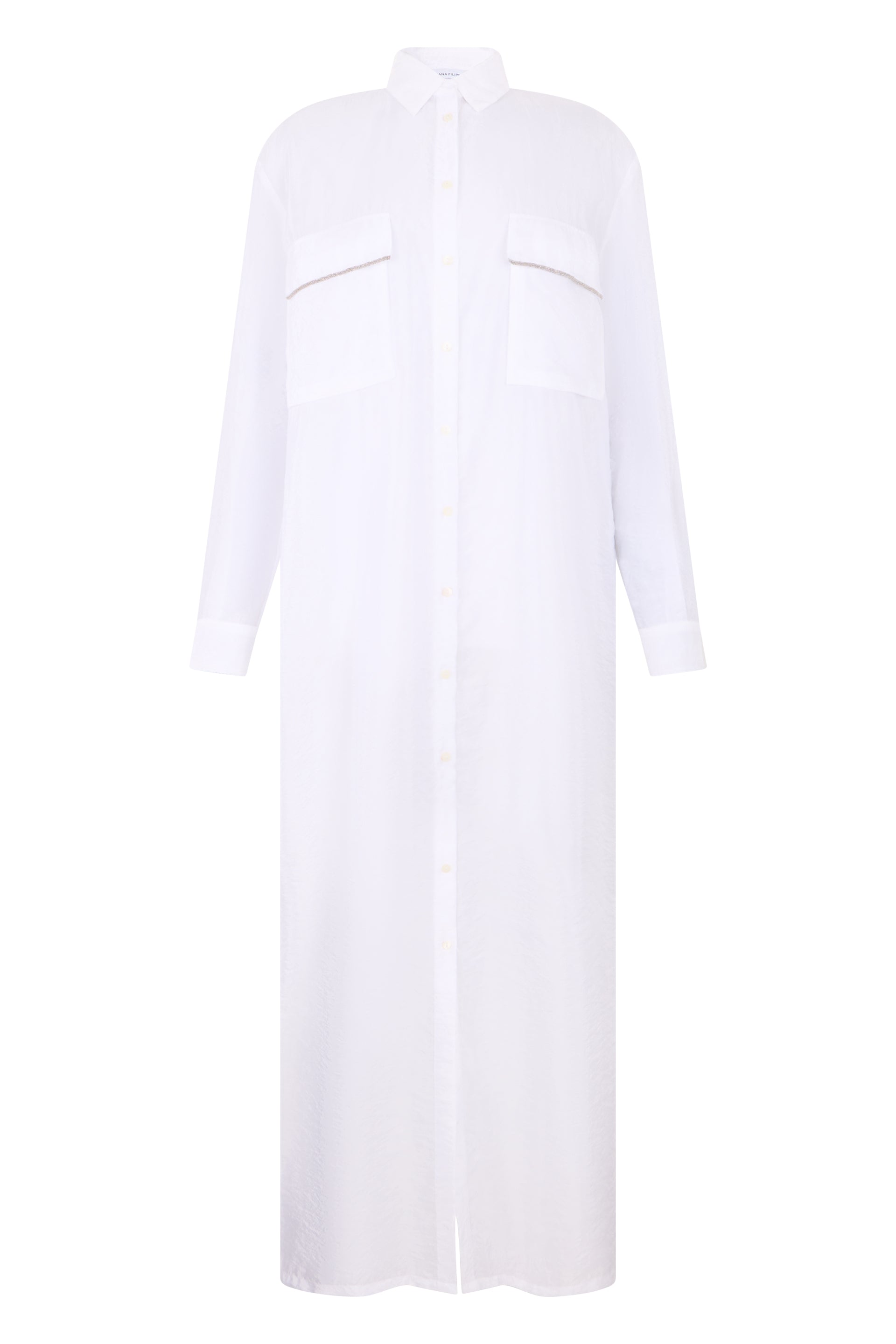 Long white cotton dress.