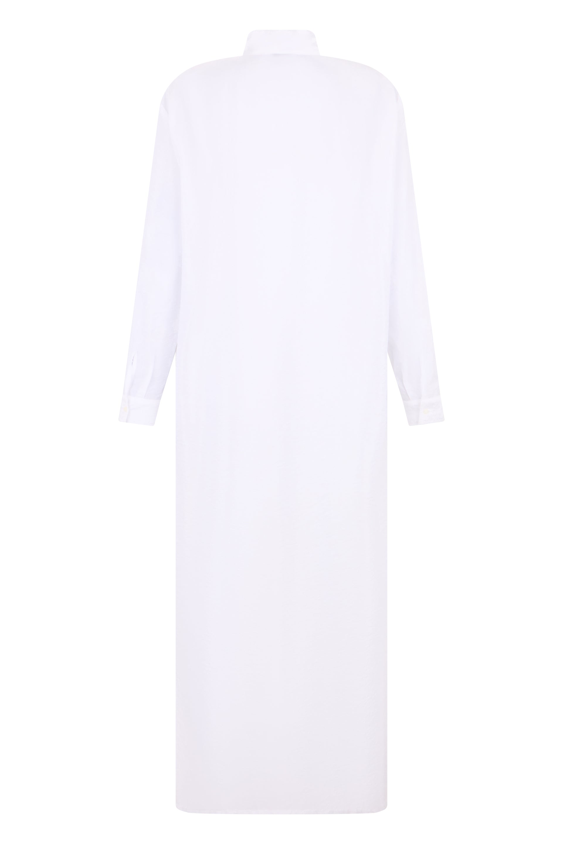 Long white cotton dress.