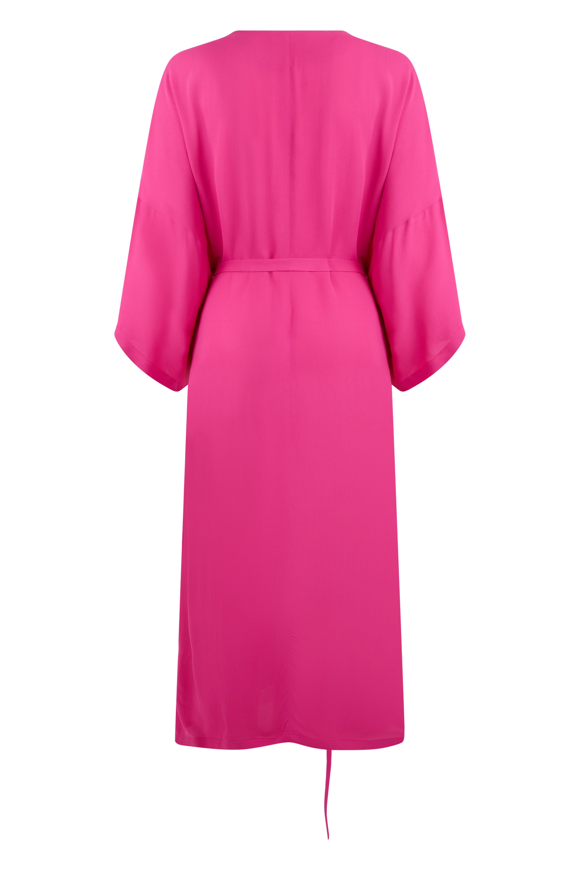 Fuchsia flowy midi dress with an elegant belt.