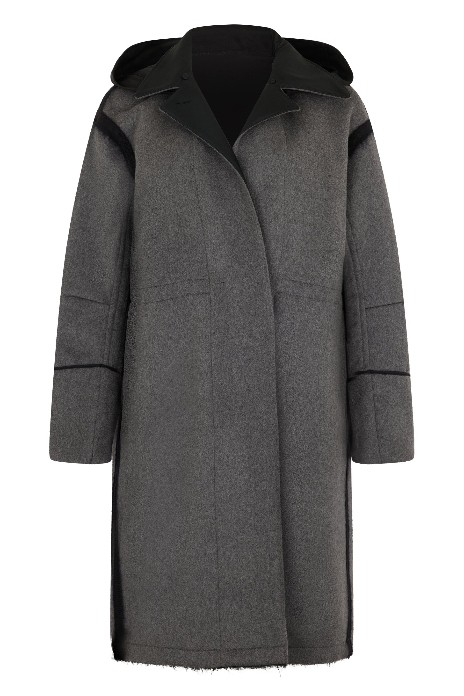 Gray long coat with a casual and elegant design.