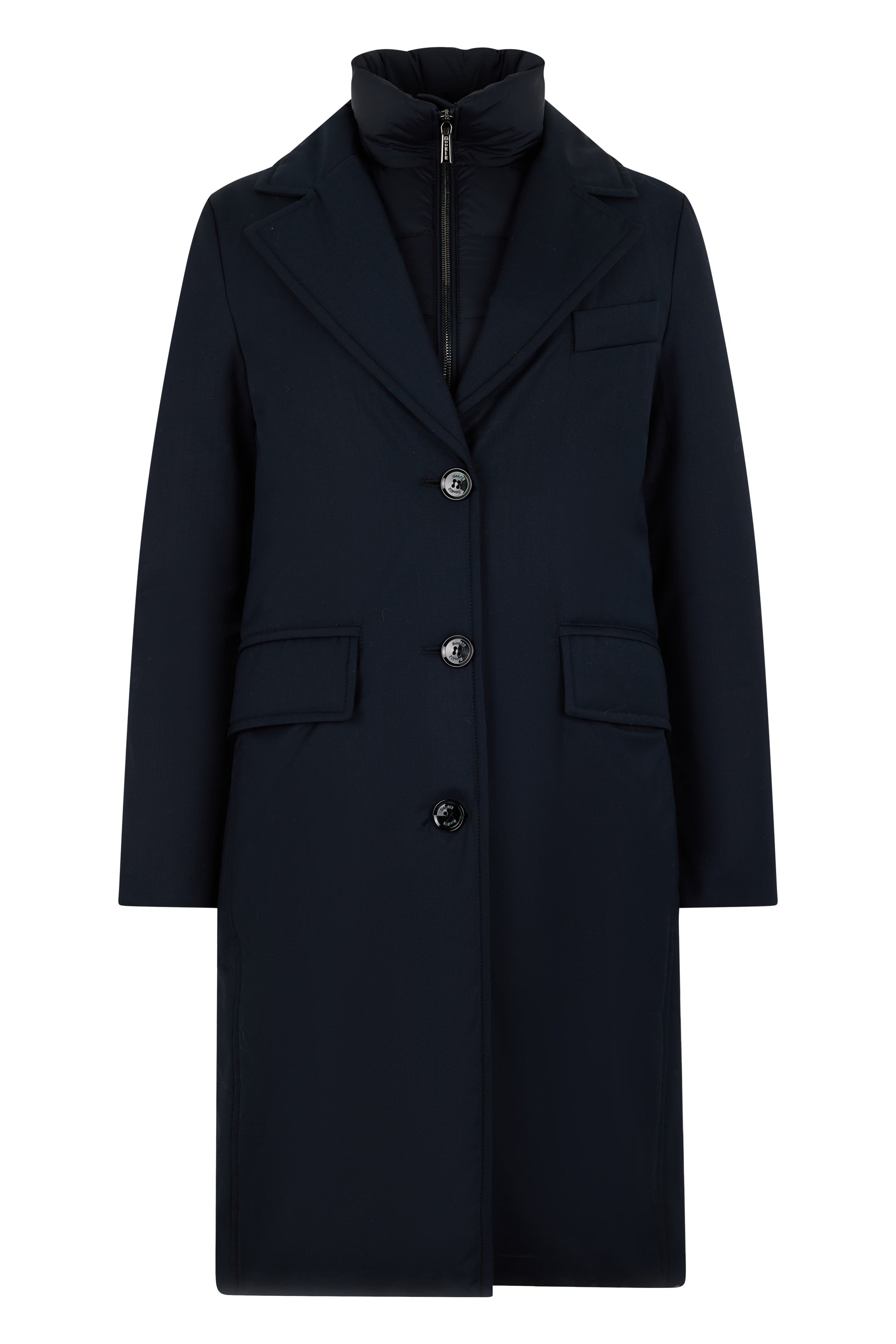Elegant dark blue coat with unique design