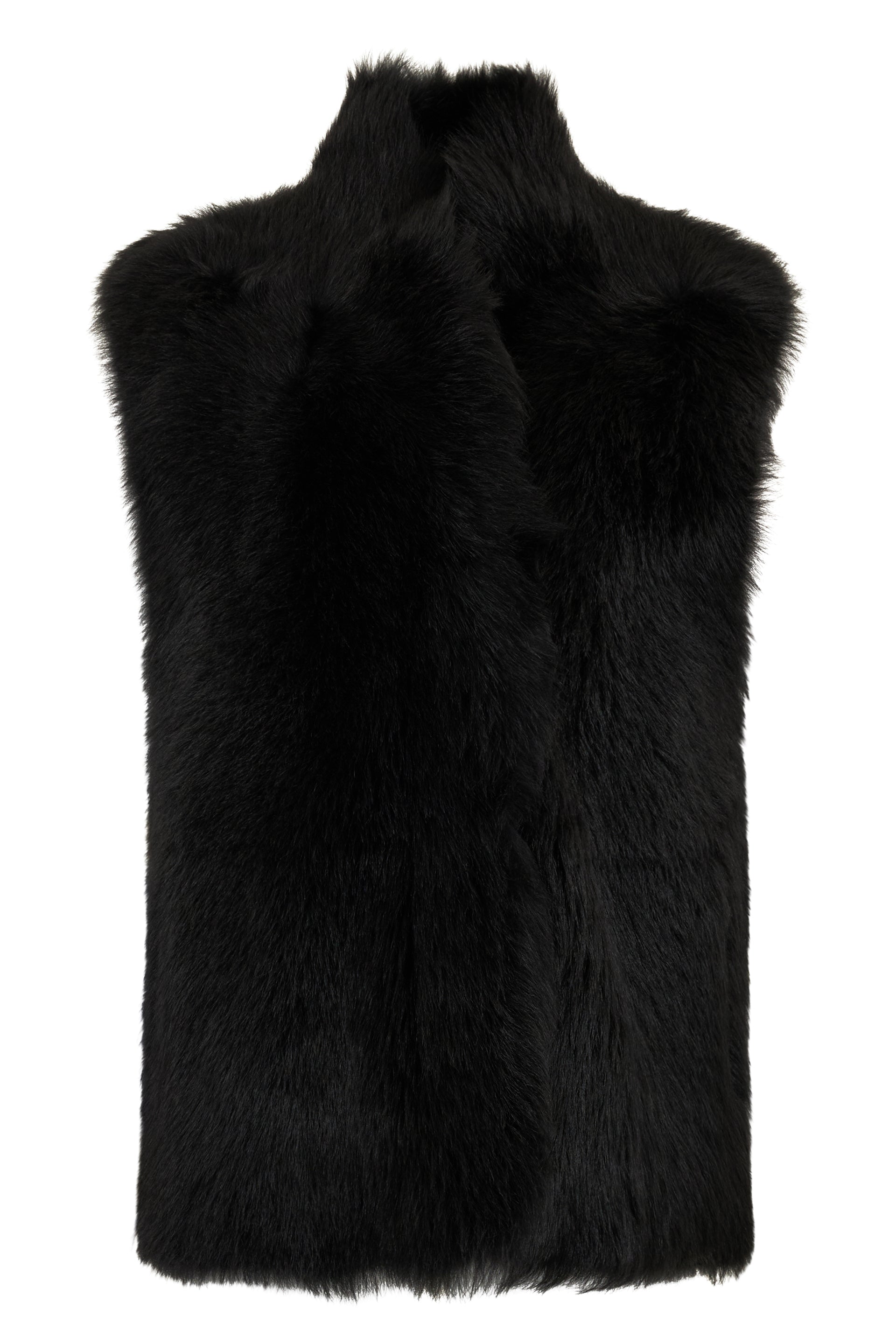 Black synthetic fur vest, elegant and versatile.