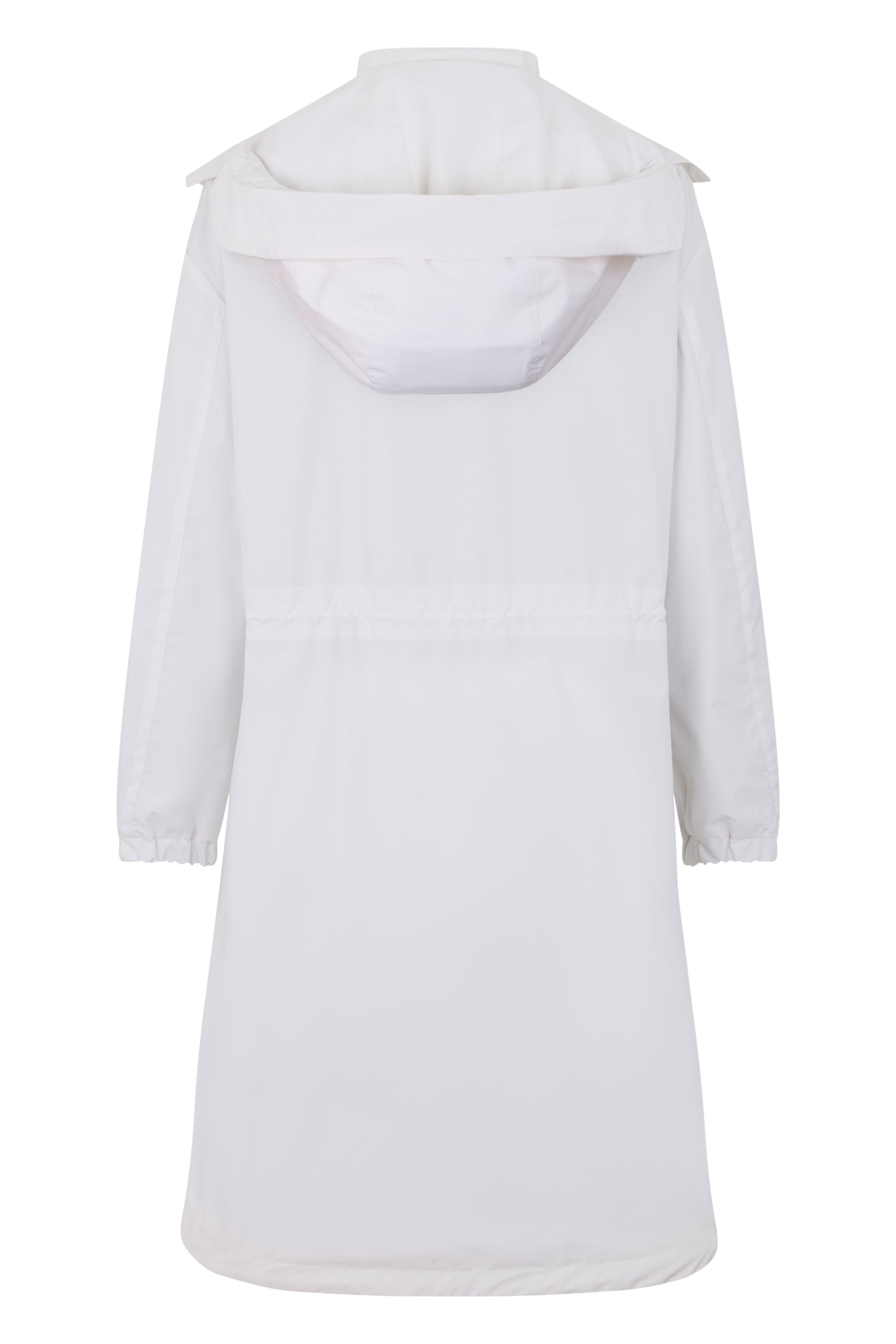 Elegant long white jacket with belt