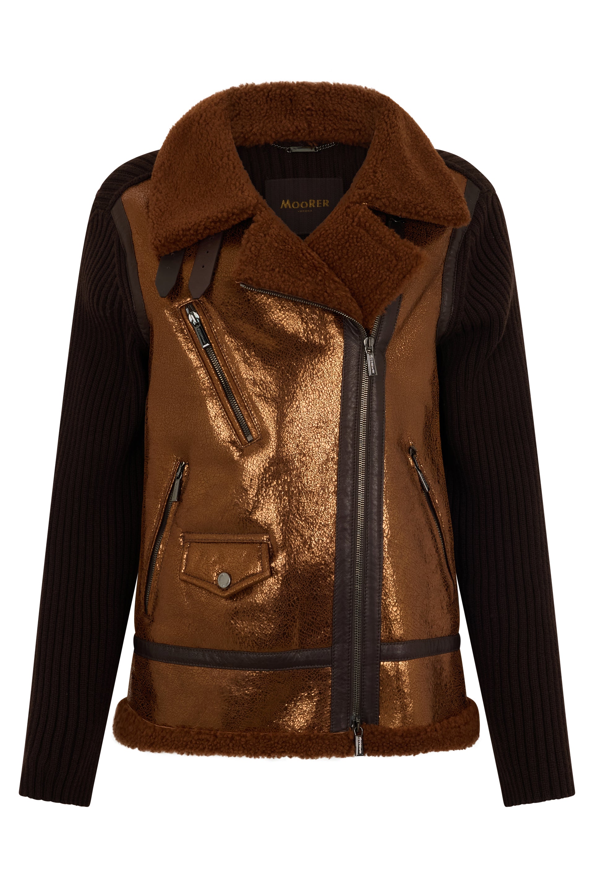 Elegant leather and knitted jacket