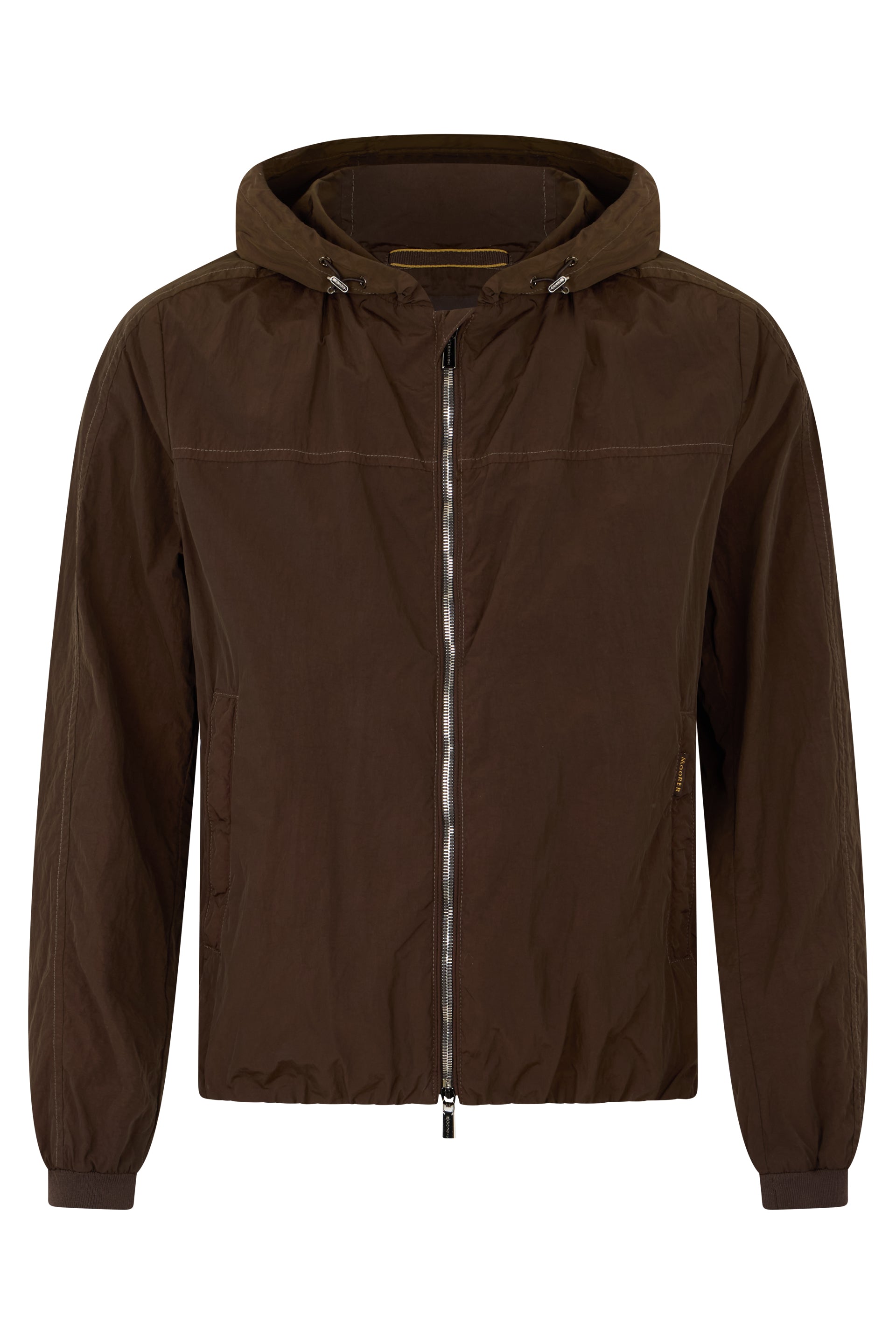 Dark brown jacket with zip and hood