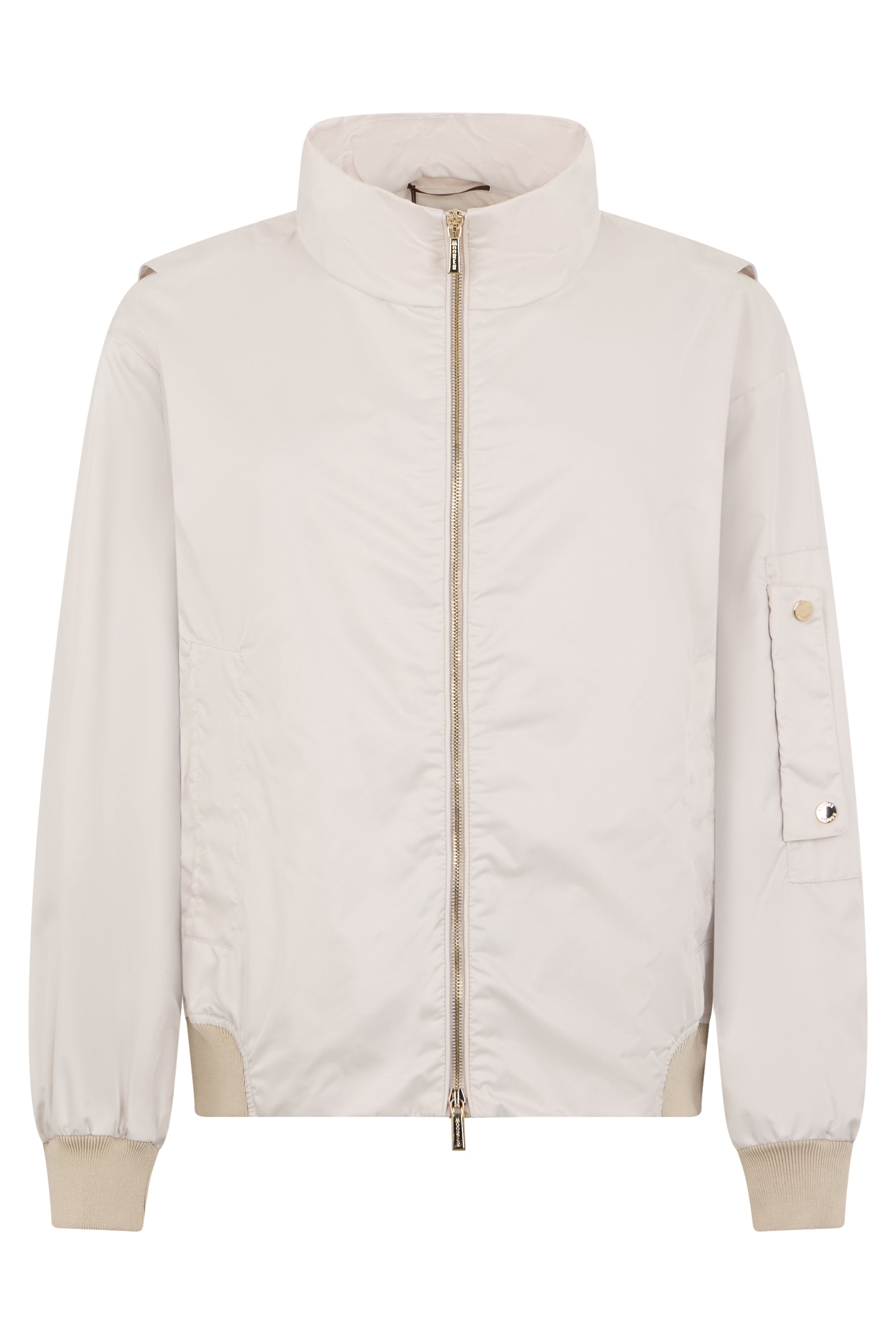 Beige padded jacket with zip, stylish and versatile.