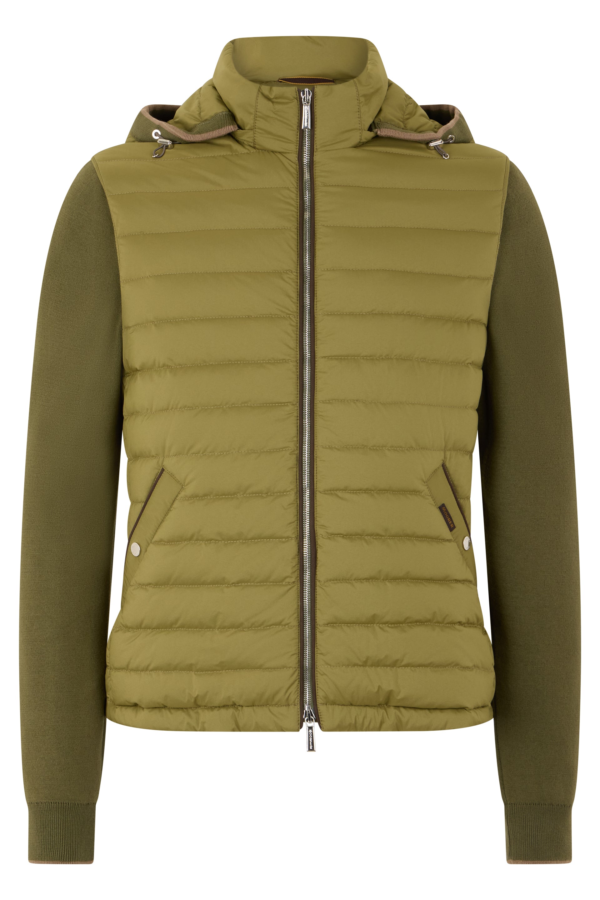 Green khaki padded jacket with elegant hood