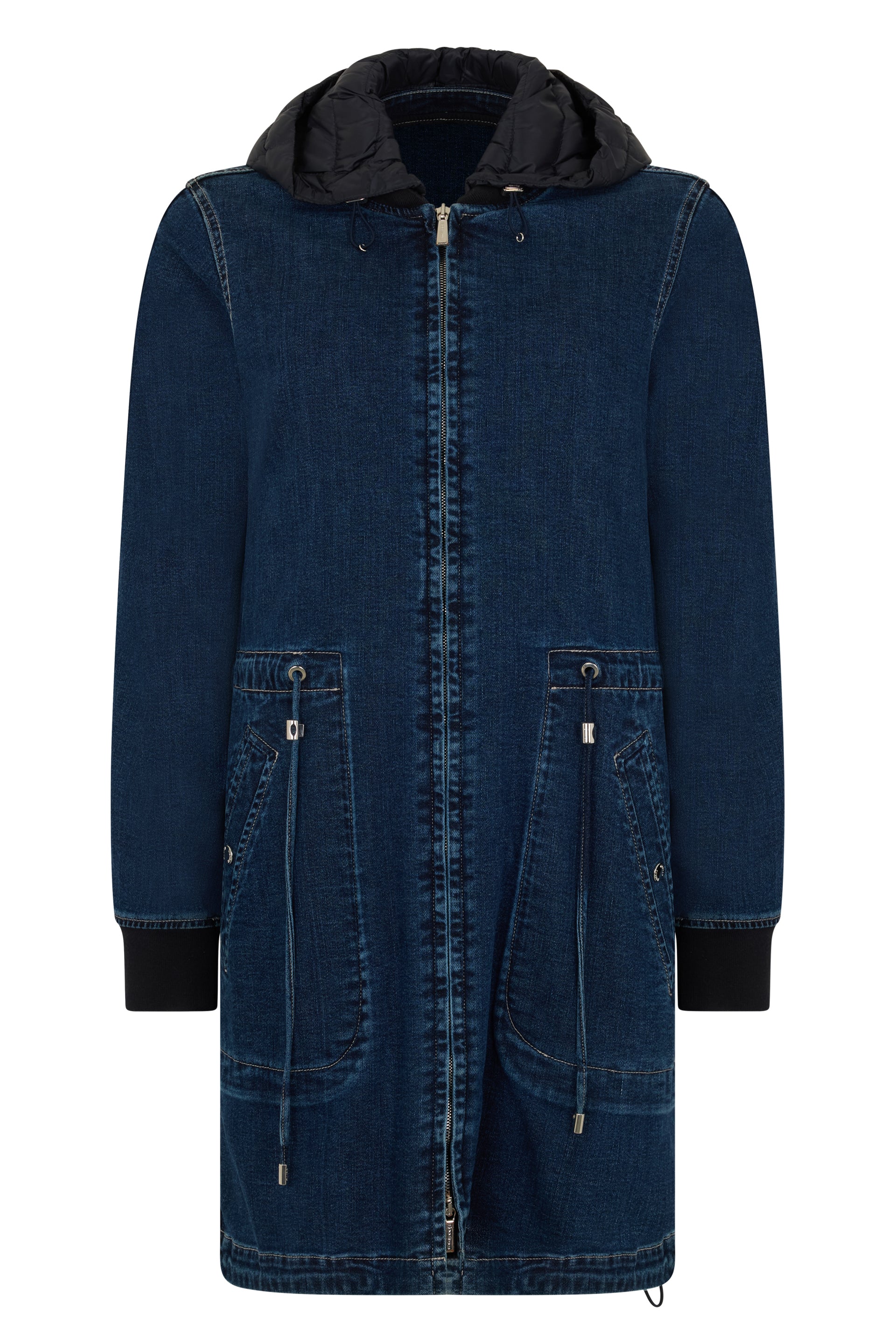 Long dark blue jacket with hood