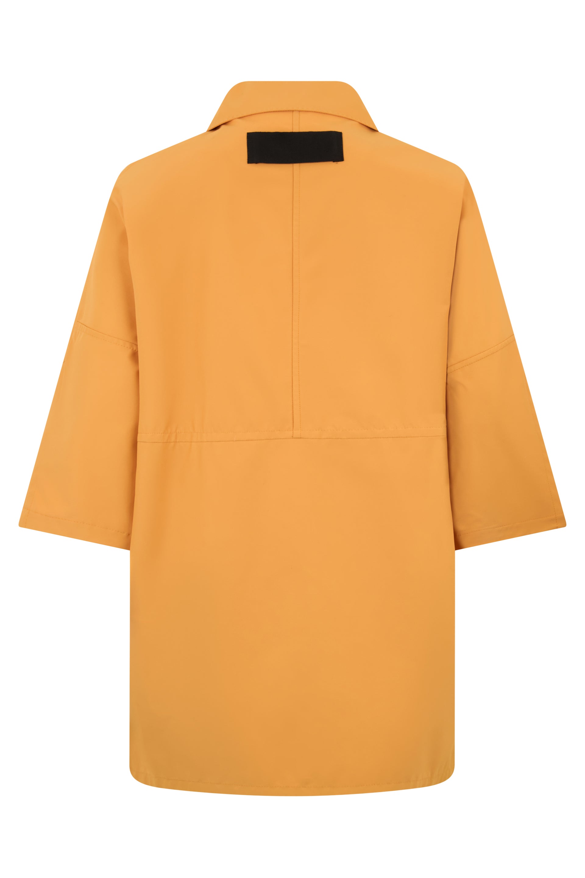 Orange coat with straight cut and oversized.