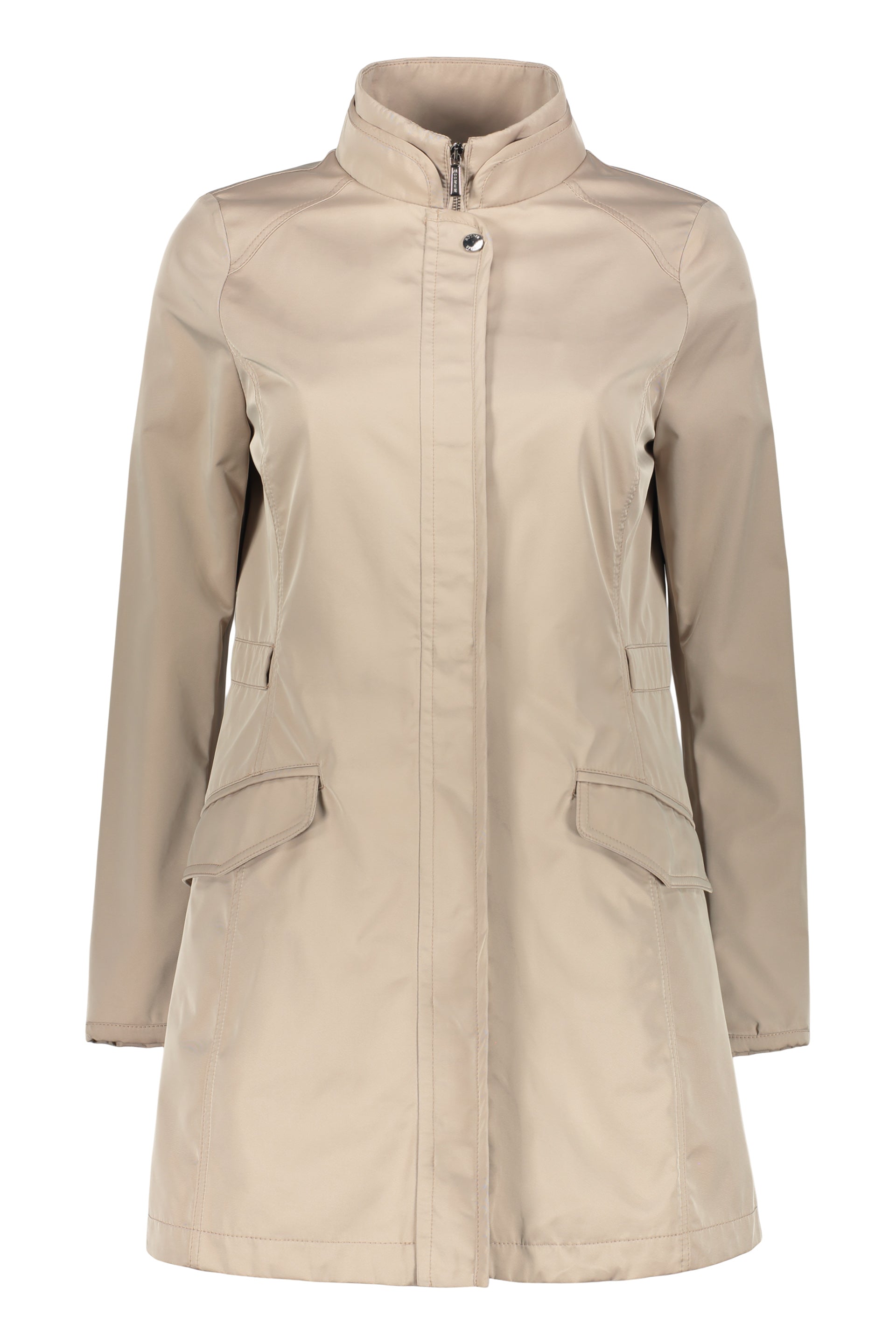 Jacket with zip and button fastening