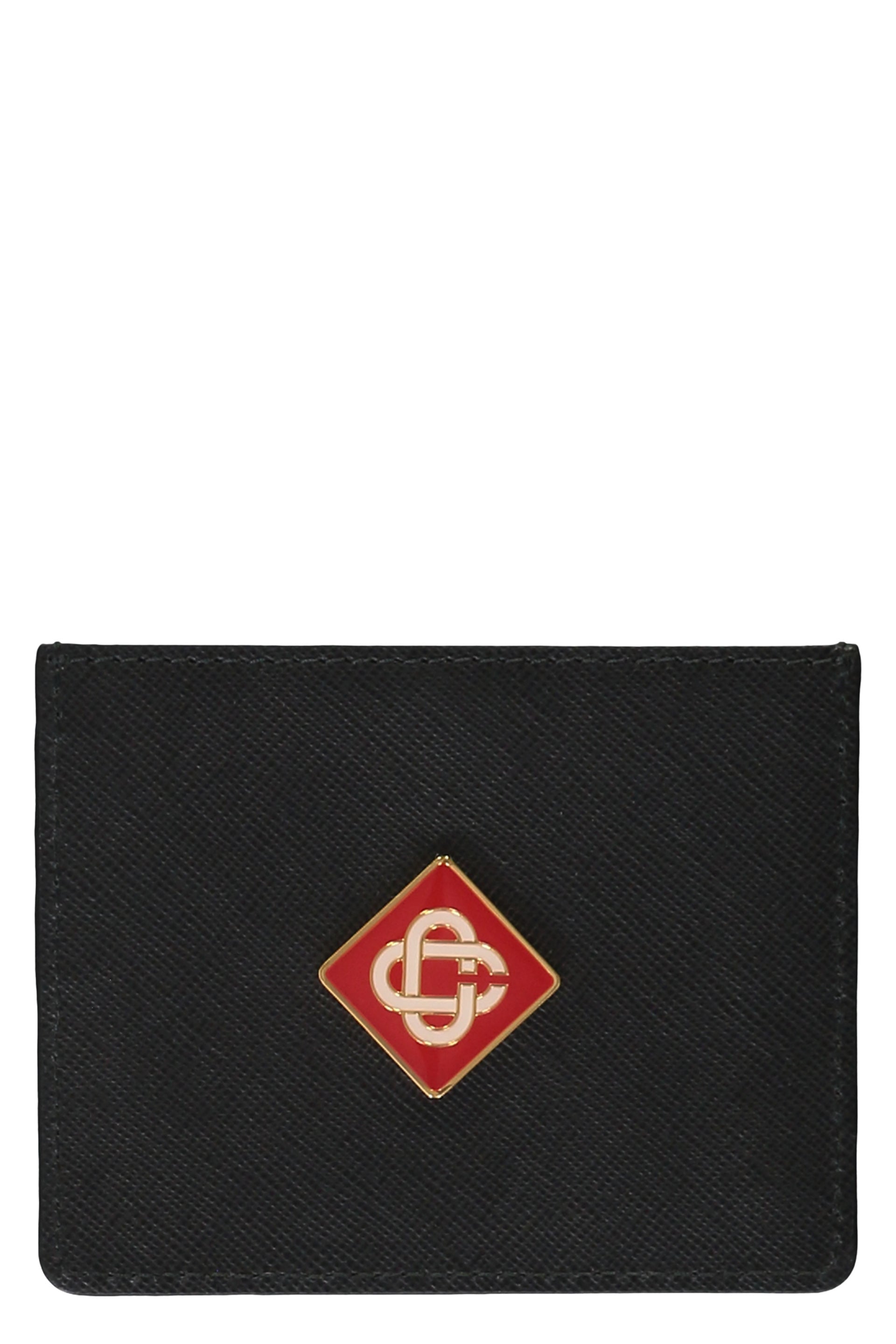 Logo detail leather card holder