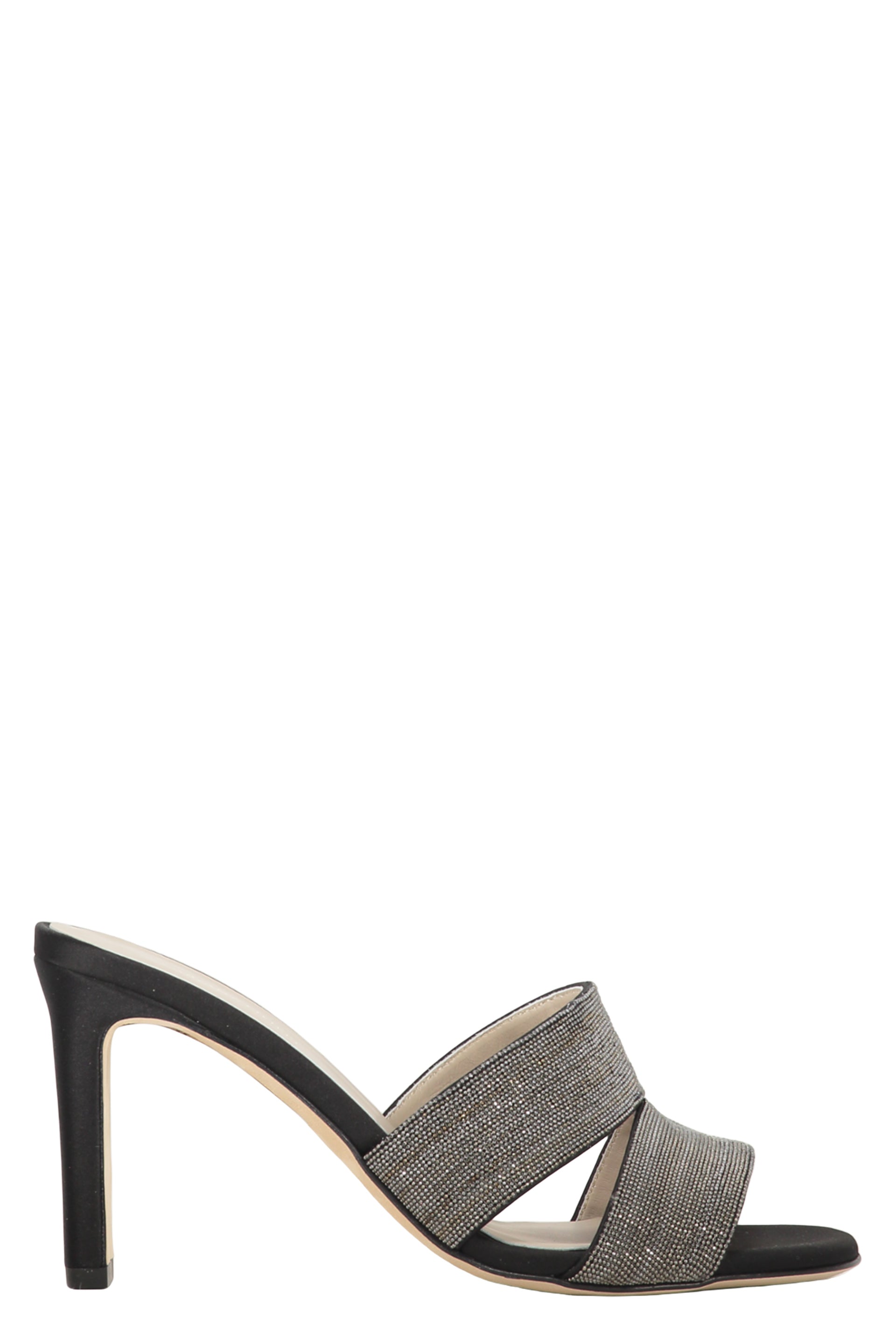 Leather and fabric mules